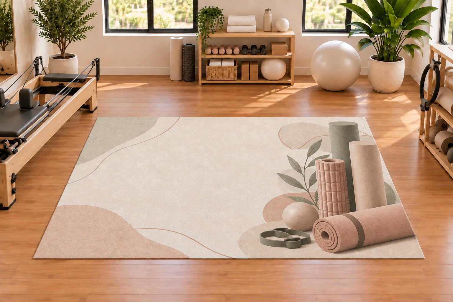 ICE ARMOR "Ultra Thin 5' x 7', Rolled Yoga Mats Foam Roller Exercise Ball Resistance Band Area Rug for Fitness Room Yoga Room Bedroom Soft Low Pile Indoor Rug Non Slip Silicone Backing