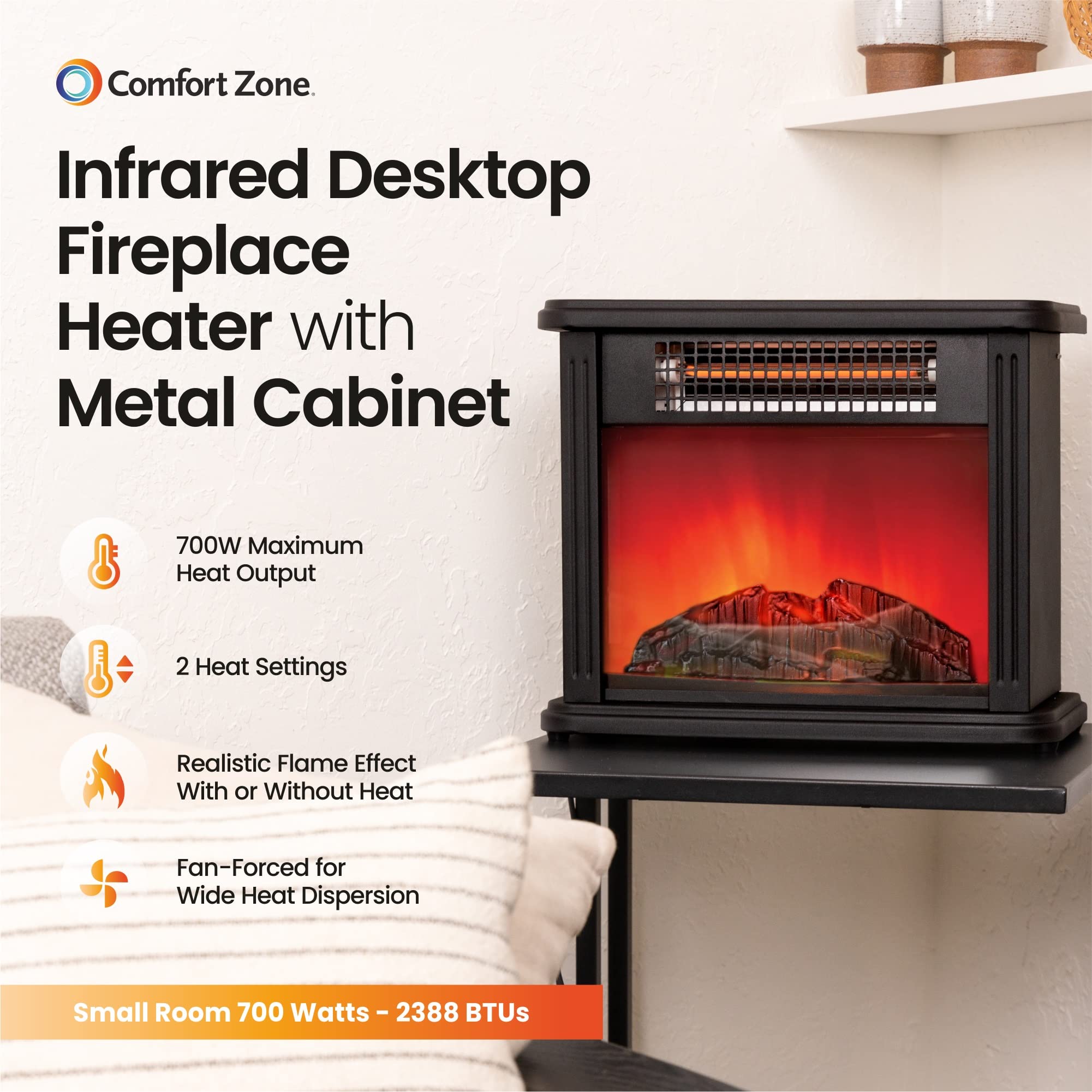 Amazon.com: Comfort Zone CZFP20M 350/700-Watt Mini Electric Fireplace Heater  with 3D Simulated Ember Flame, Built-in Handle, Stay-Cool Body, Overheat  Protection, and Safety Tip-Over Switch : Home u0026 Kitchen