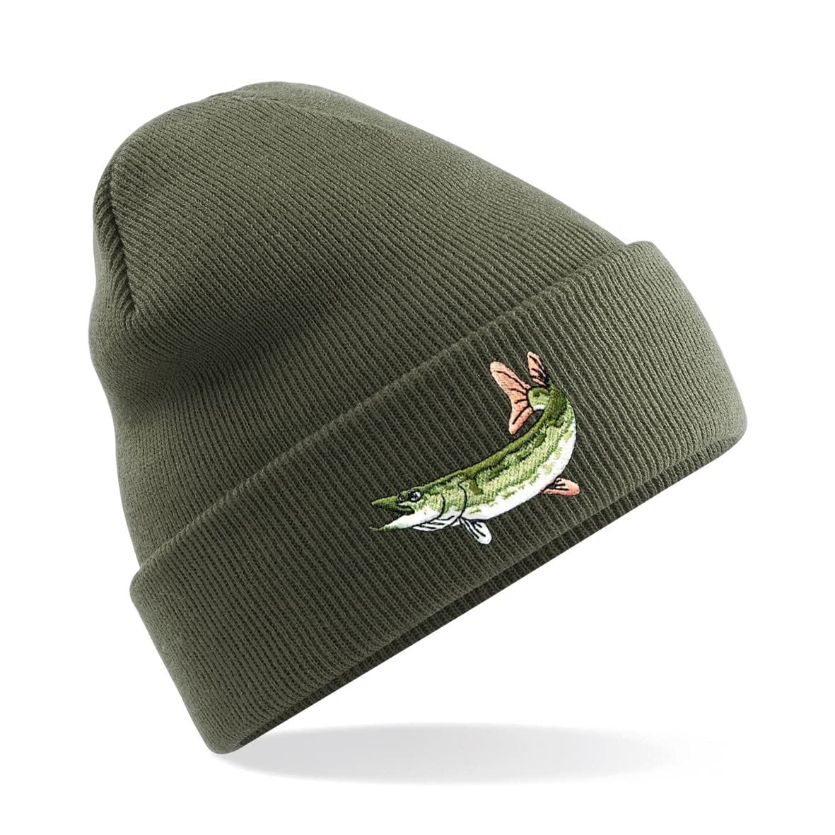 HiViz Kings Pike Fishing Beanie Hat Embroidered Logo Pristine Finish Beenie (Olive)