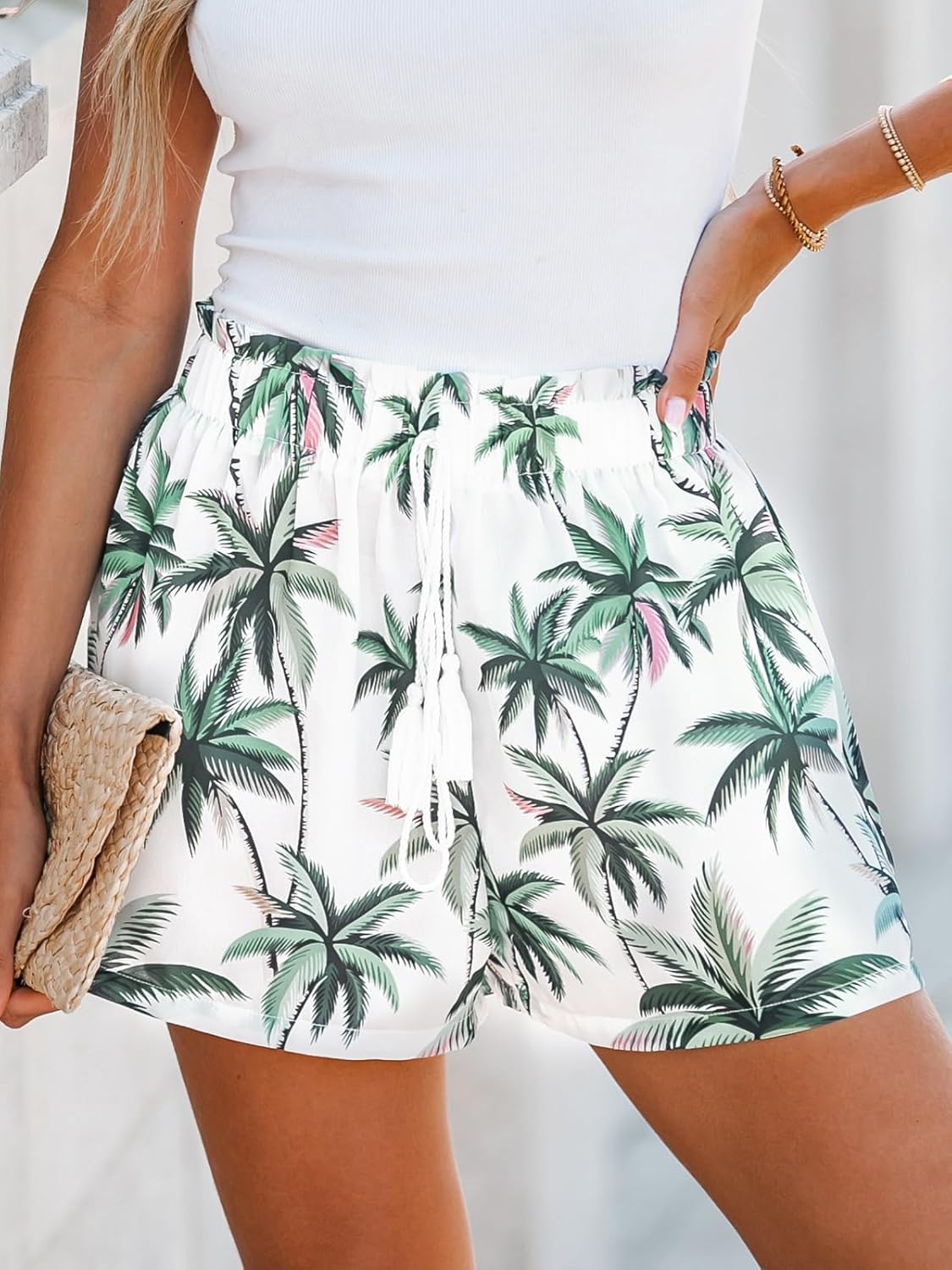 CUPSHE Womens Summer Beach Shorts High Waist Drawstring Wide Leg Printed Casual Shorts with Pockets - Image 5
