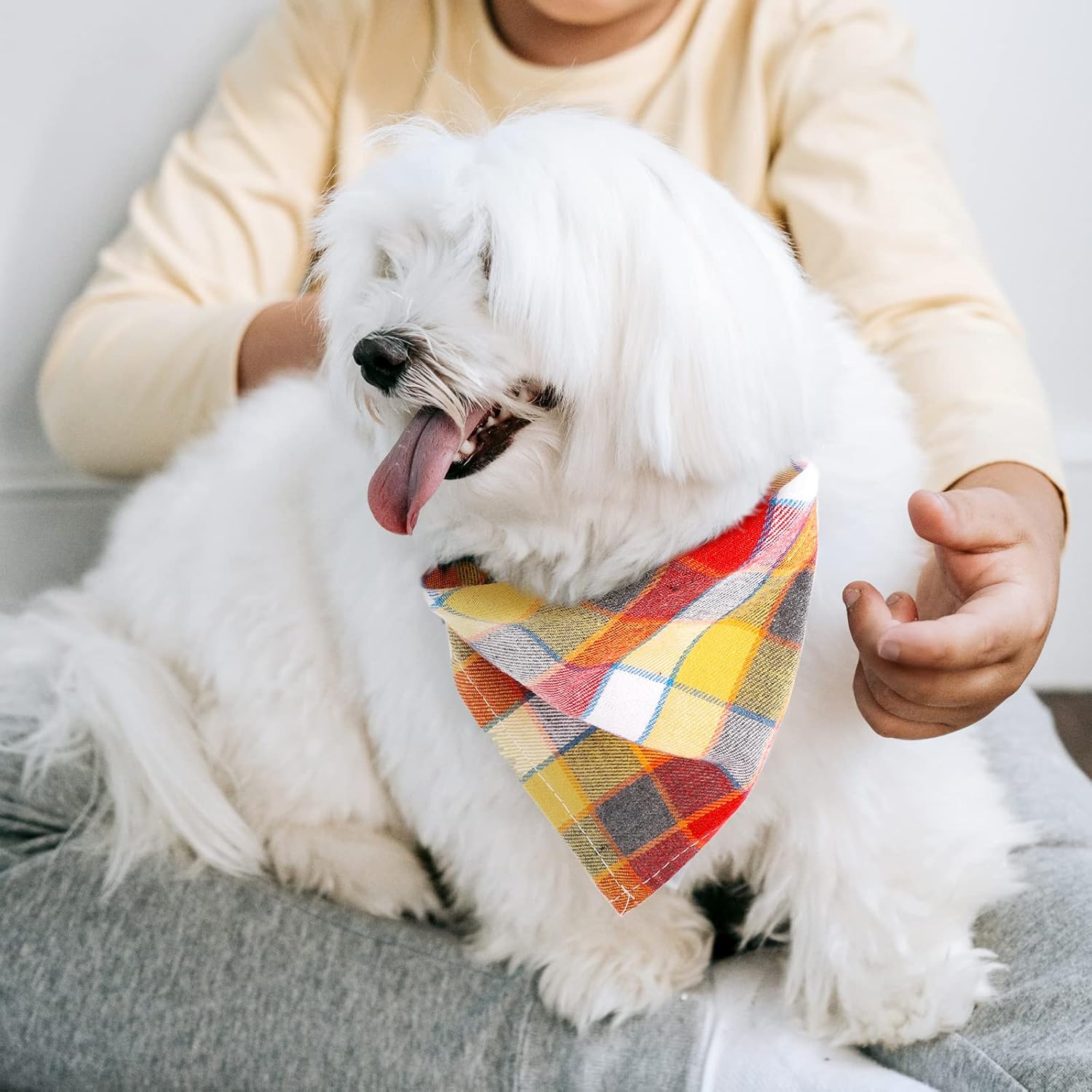 Segarty Fall Dog Bandanas, 10 Pack 22.8"x15.7" Plaid Bibs Pet Triangle Scarf Accessories Bulk for Small Medium Cats Dogs Large Puppy Dogs, Washable Adjustable Boy Pets Birthday Kerchief