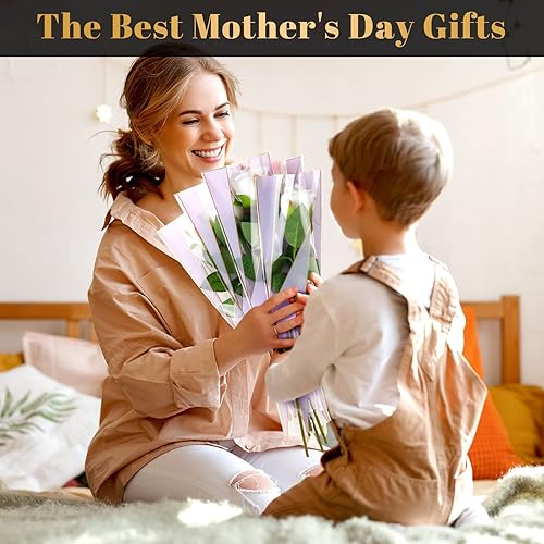 Vista 11 de Geyee 300 bolsas de envoltura de flores con mangas de rosas individuales, bolsas de celofán de plástico impermeable para cumpleaños, aniversario