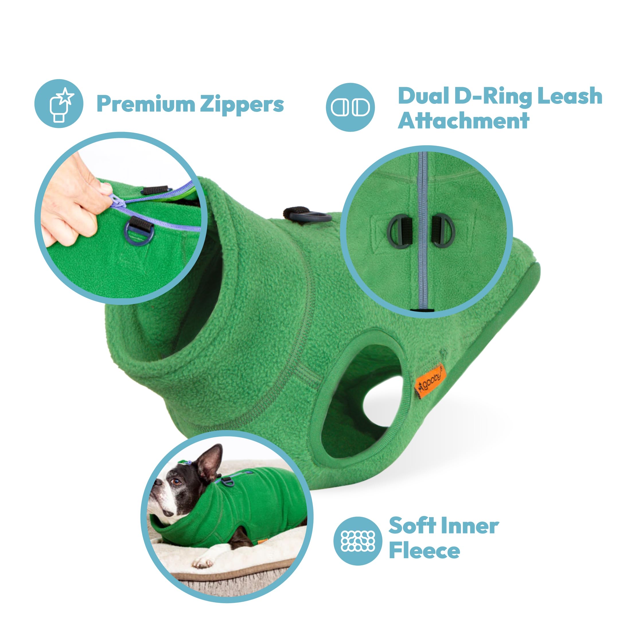 Gooby Chandail en Polaire avec Demi-Fermeture éclair pour Chien, Veste Douce et Chaude avec Laisse Double Anneau en D, Pull d'hiver pour Chiens de Petite et Moyenne Taille, Sable, Taille M