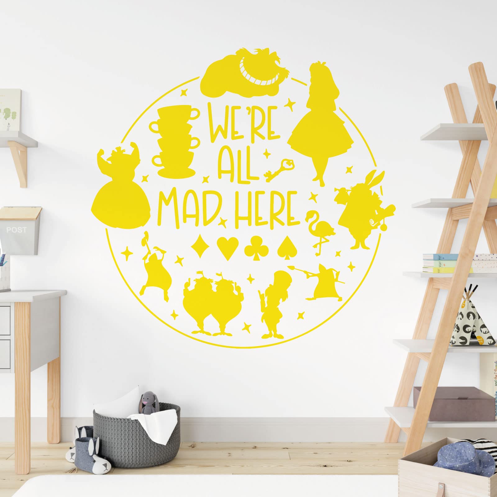We're All Mad Here - Alice in Wonderland Story - Book Film Quote Decal Wall Sticker [Large] [Lemon]