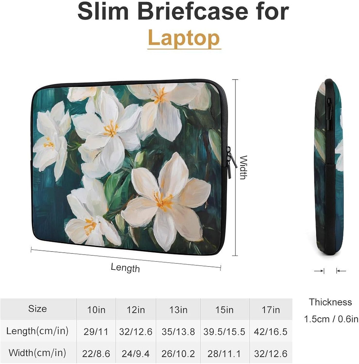 White Jasmine Flowers Laptop Case Sleeve Computer Tablet Bag image 2