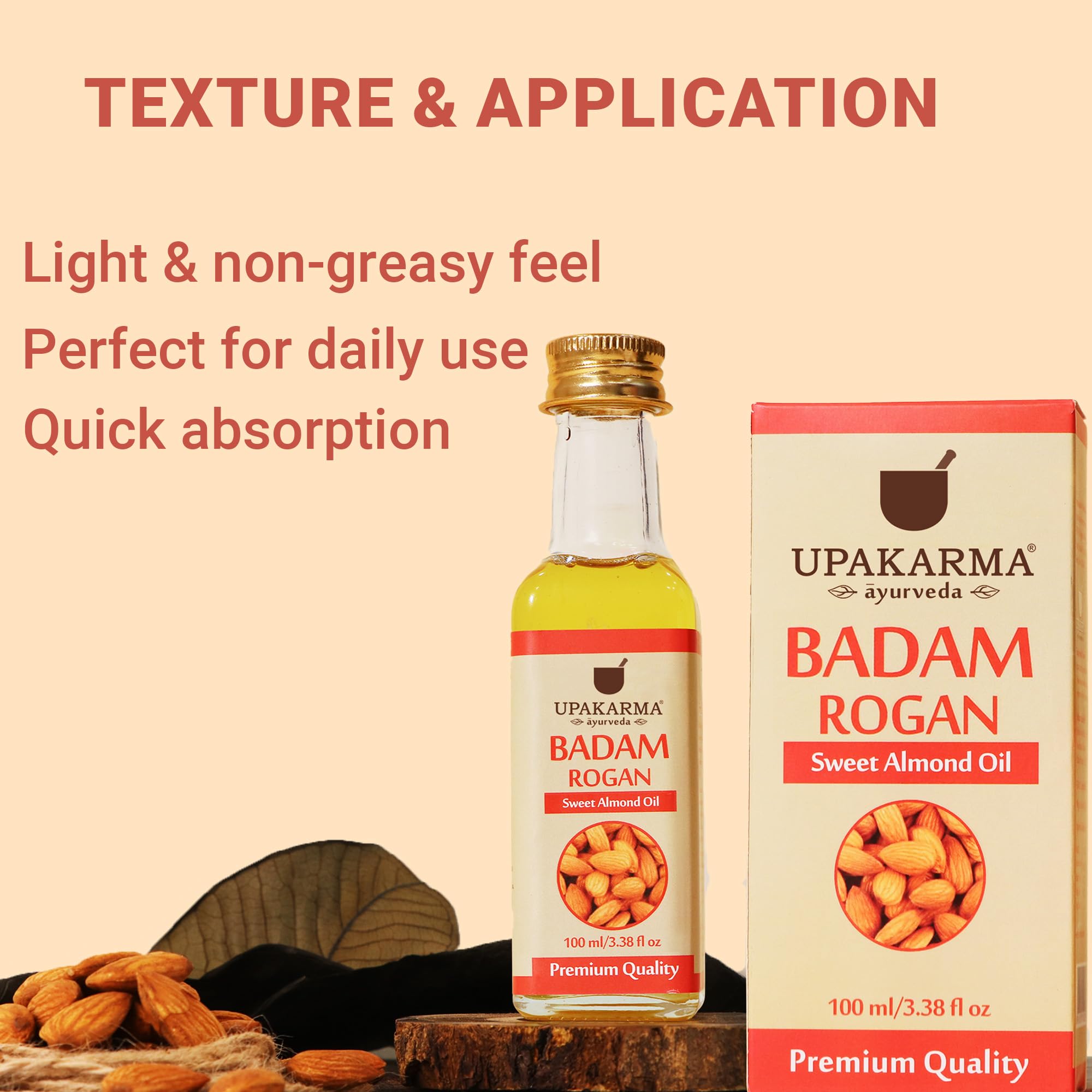 UPAKARMA Ayurveda Premium Badam Rogan Oil - 100ml | Pure & Natural Cold Pressed Sweet Almond Oil | Promotes Skin & Hair Health | Pack of 1 2
