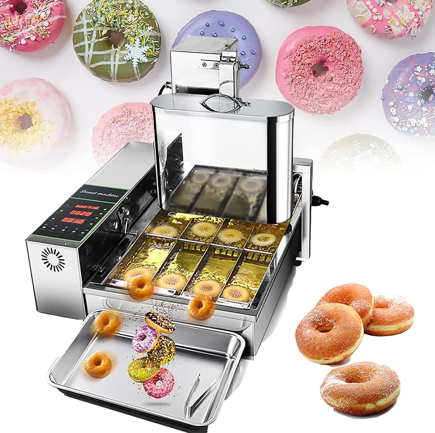 ERoomQ Automatic Donut Maker Machine 4 Rows 5.5l Hopper 1800 Unit/h Commercial Donuts Making Machine Frying,Adjustable Stainless Steel