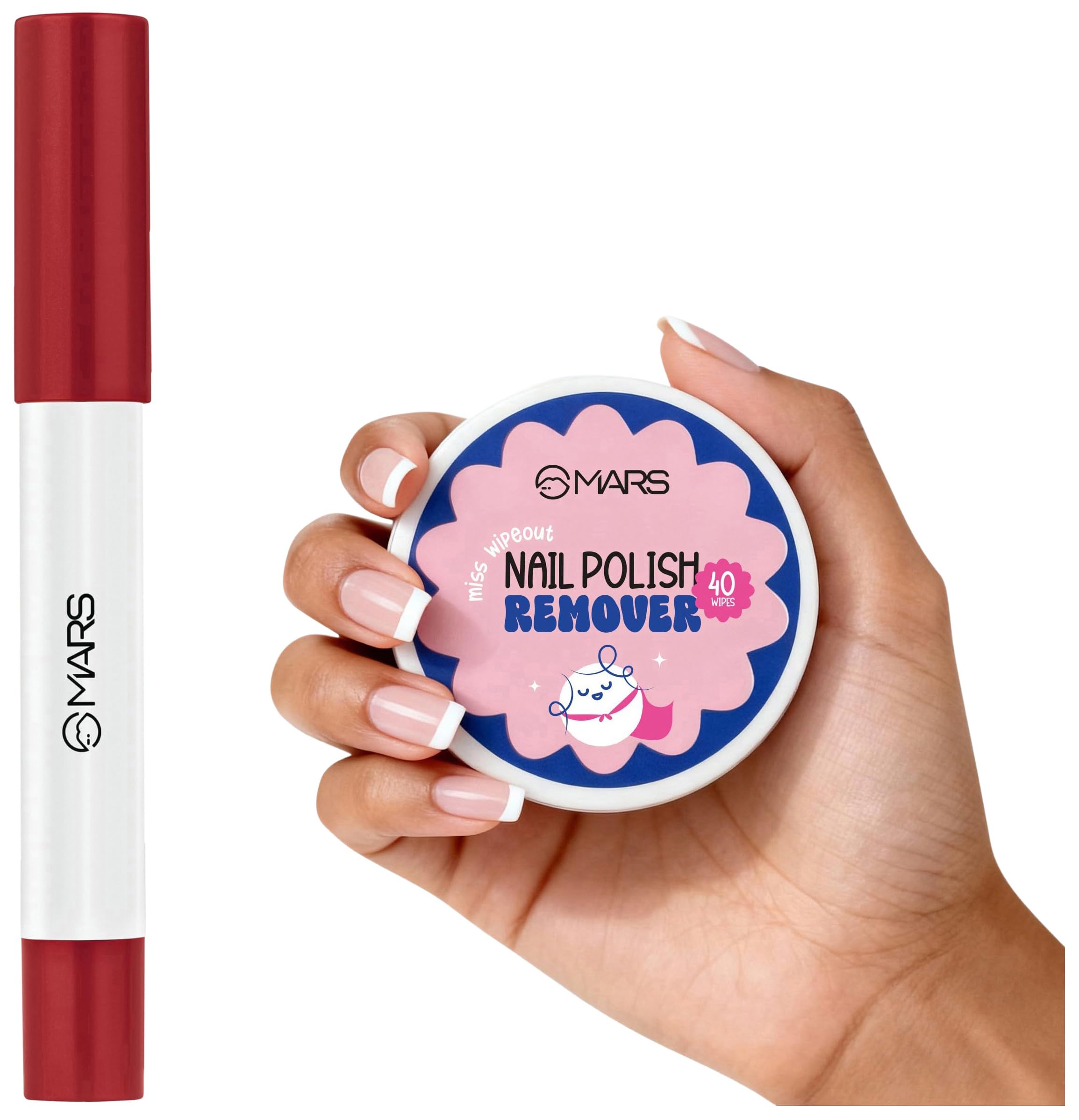MARS Miss Wipe Out Nail Polish Remover Wipes (40 Wipes) Gentle & Travel-Friendly Cloud Kiss Soft-Matte Lip Crayon (1.8gm) One-Stroke Smooth Glide | Full Coverage | Non Drying-picture-53