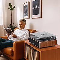 Vista 6 de 1 by ONE Vinyl Record Player with Bluetooth Input, All-in-One Turntable with Built-in Speakers, Phono Preamp, AT-3600L Cartridge, Belt Drive 33/45