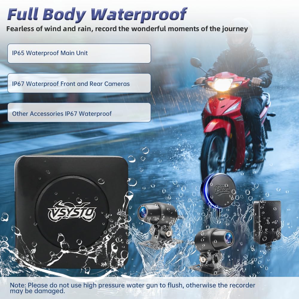 VSYSTO Q3L 2K - Dashcam anteriore e posteriore per moto, 5G, Wi-Fi, Dual 1440P, GPS esterno, visione notturna, impermeabile, telecomando via cavo con stato LED, modalità parcheggio, fino a 512 GB (Q3L