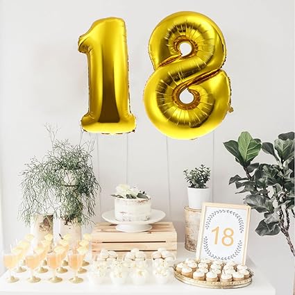 Amazon Com Nuolux Number Balloon 50 Inch Number 18 Balloon Gold Foil Balloons Home Kitchen