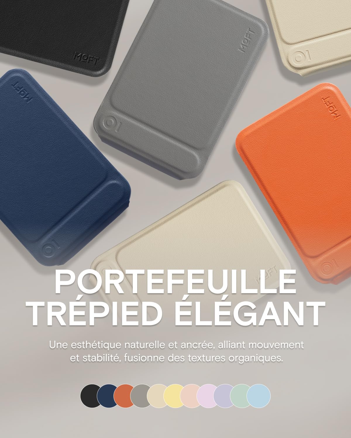 MOFT MagSafe Portefeuille avec trépied pour téléphone, Support de téléphone Compatible NFC, Perche à Selfie Format de Poche, Cuir végétalien MOVAS et Support de Carte magnétique à Angle réglable,