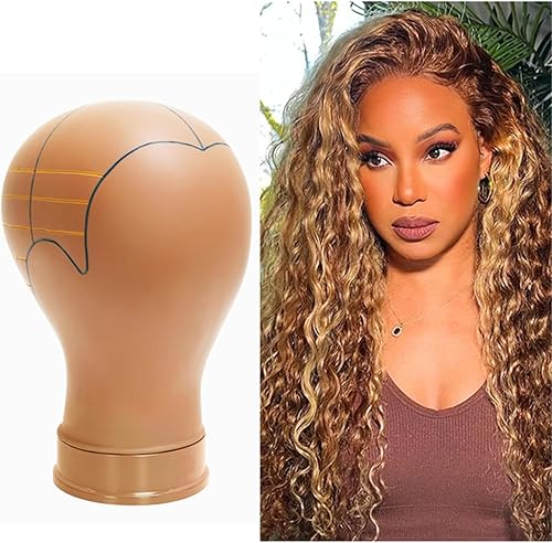 TESCOGO Cabezal de maniquí premarcado de 22 pulgadas para hacer pelucas, cabezal de peluca eficaz con líneas guía, adecuado para la mayoría de