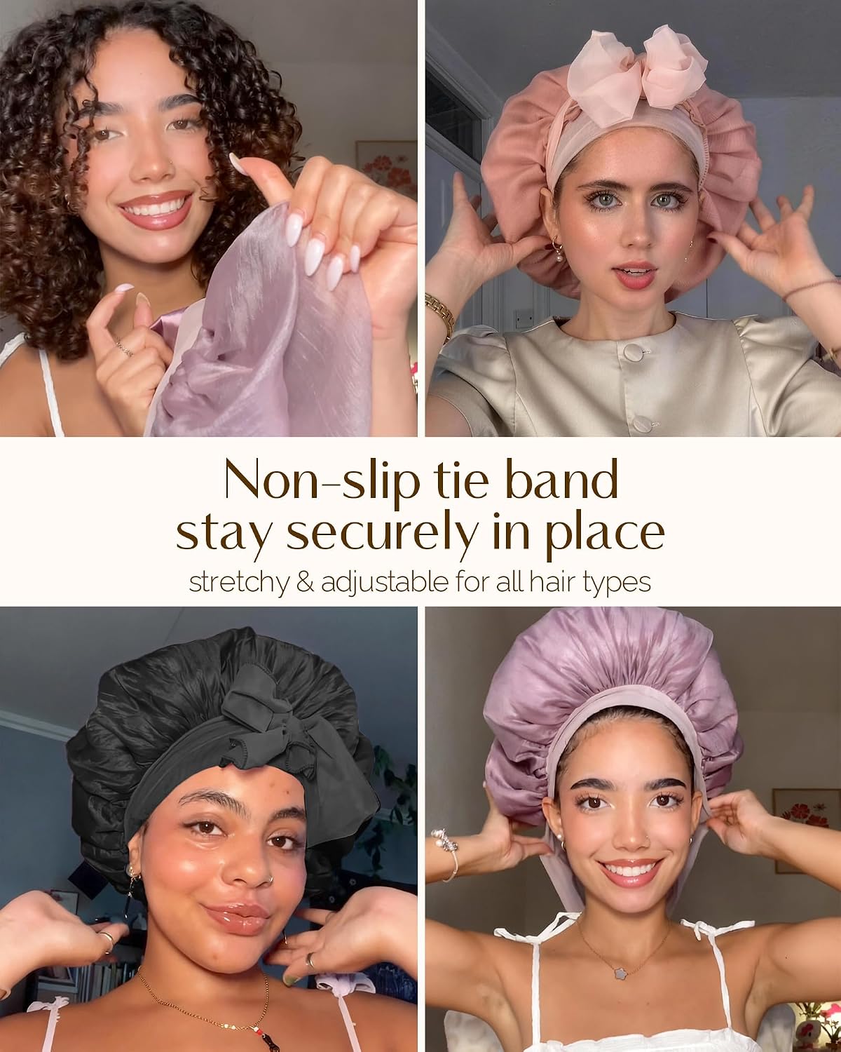 YANIBEST Breathable Soft Silk Bonnet for Sleeping, Breeze Satin Bonnet with Tie Band Hair Wrap Less Frizz Natural Curly Hair