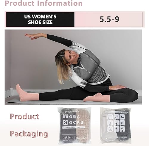 Miniatura 5 de 6 pares de calcetines de pilates con empuñaduras para mujer, calcetines de yoga antideslizantes para ballet, danza, entrenamiento descalzo