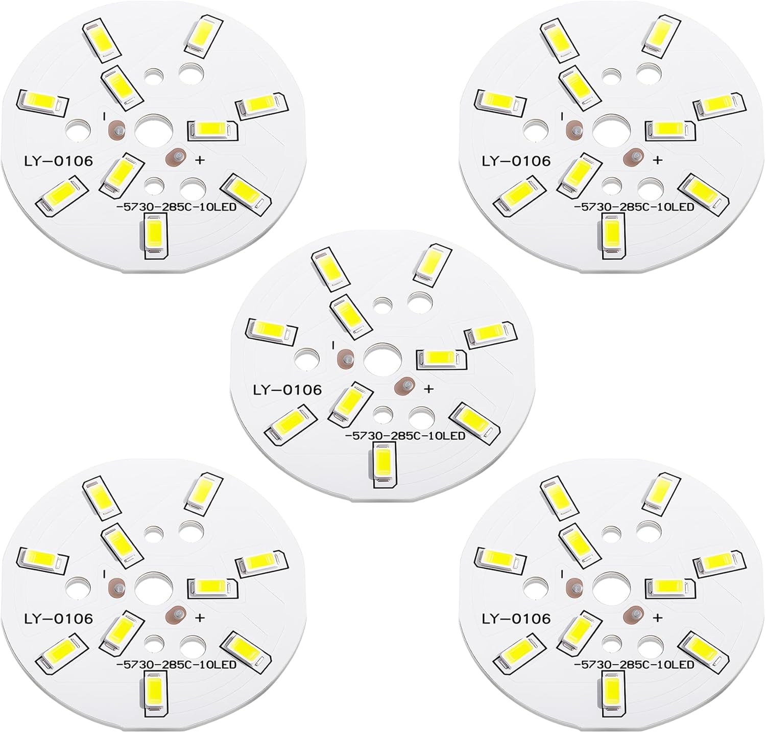 5 Pcs 5W 40mm 300mA Dia LED Chip Bulb 5730 120lm/W 6500K LED Light Chip Bead Super Bright Light Beads Floodlight Surface Mounted Devices led Board for Lights Replacement (Pure White)