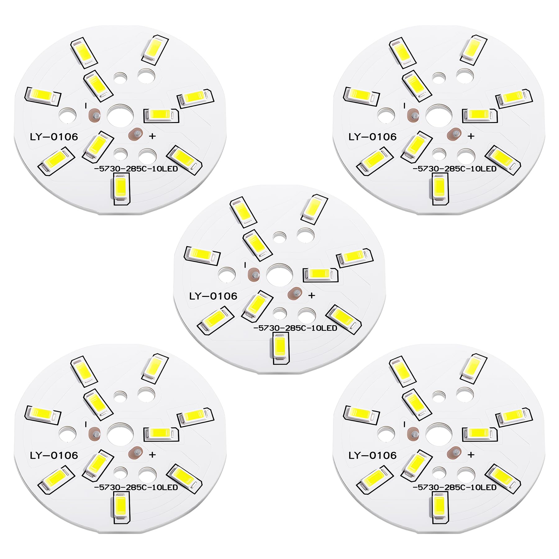 5 Pcs LED Chip Bulb, 5W 300mA, 40mm, Pure White
