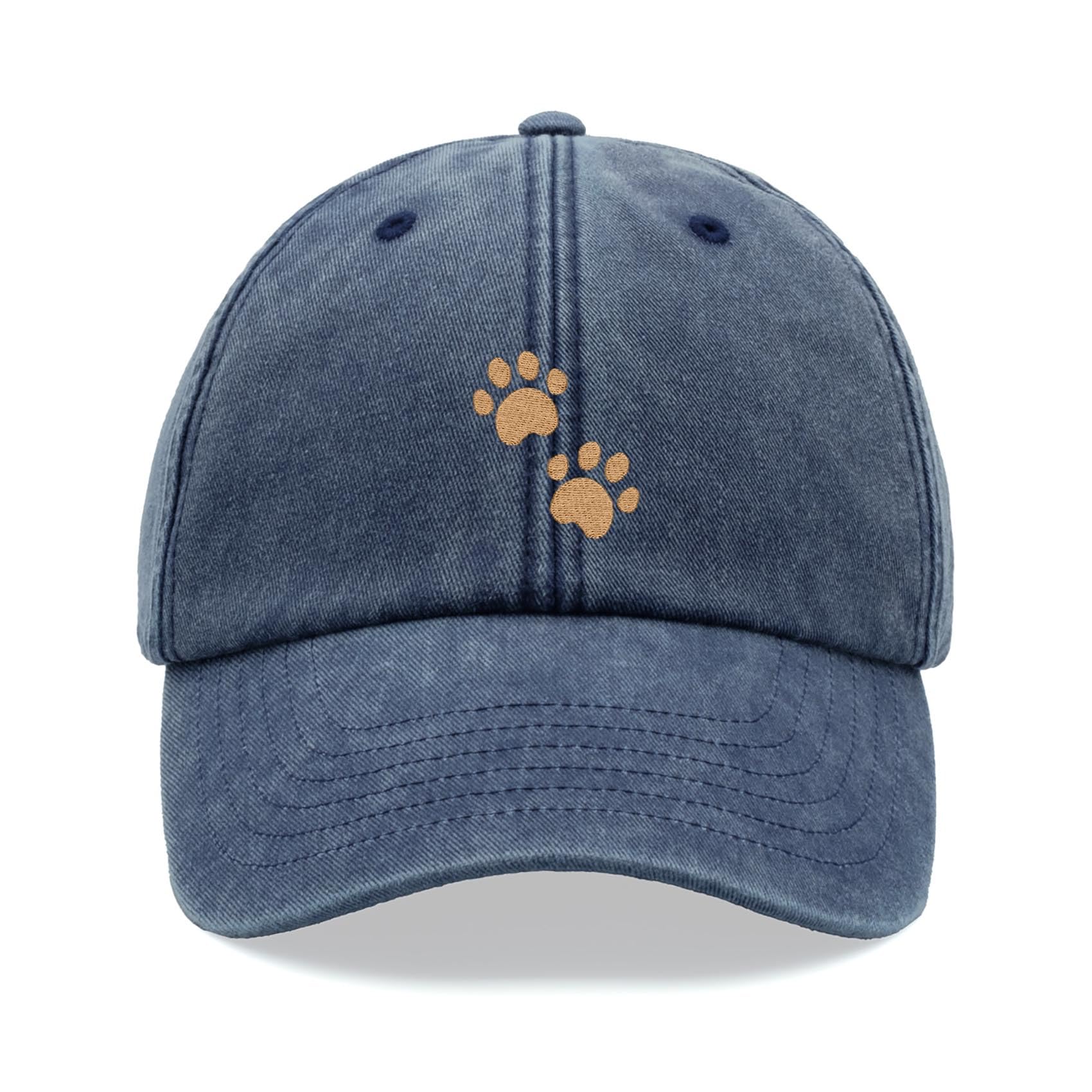 Paw Prints Baseball Cap Vintage Washed Unisex Dad Hat Adjustable Blue Denim