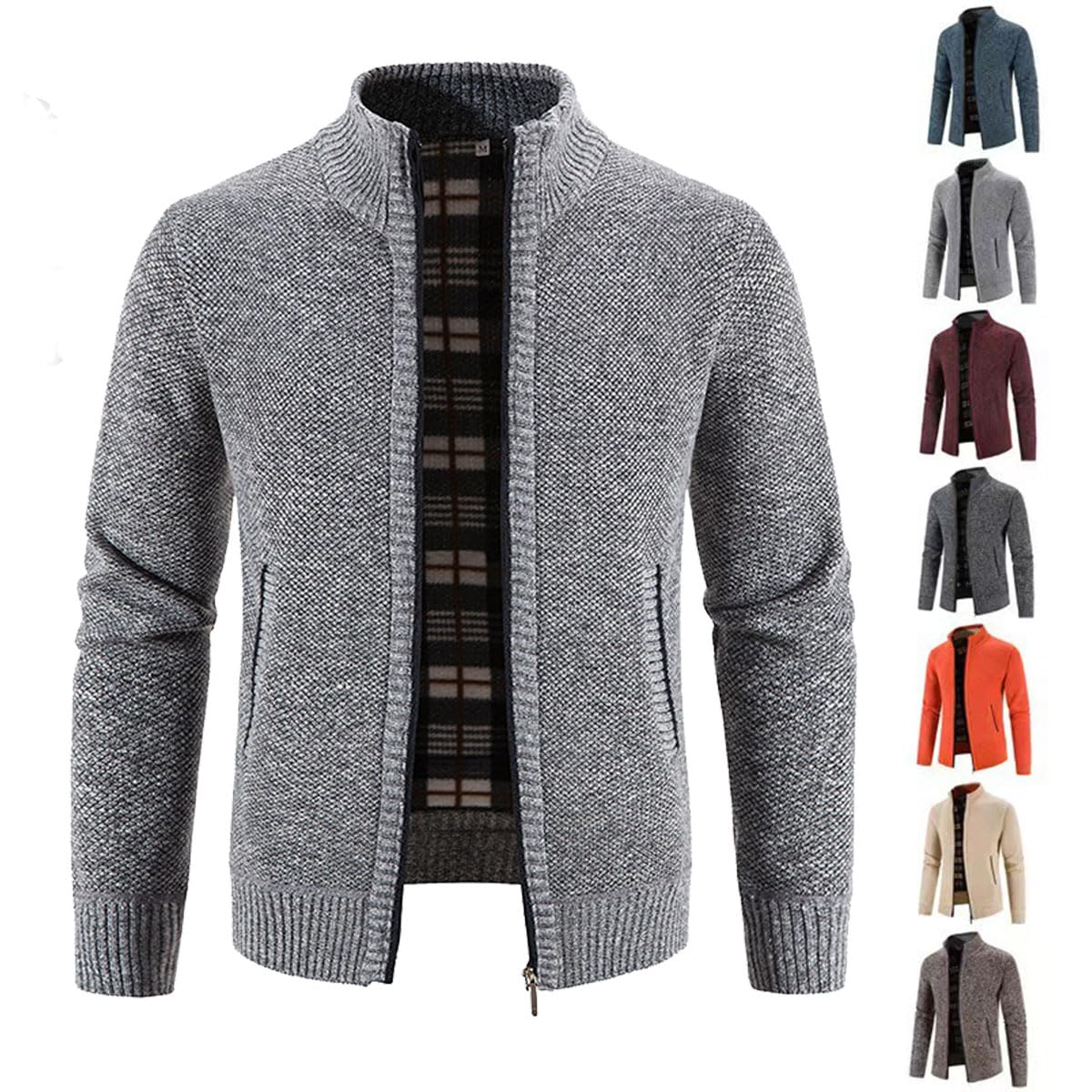 Cárdigan de Hombre con Cremallera, cárdigan cálido Informal con Cuello Alto, suéter Grueso, cárdigan de Abrigo de Invierno con Cremallera, Chaqueta de Invierno de Estilo Urbano (XL,Hellgrau)