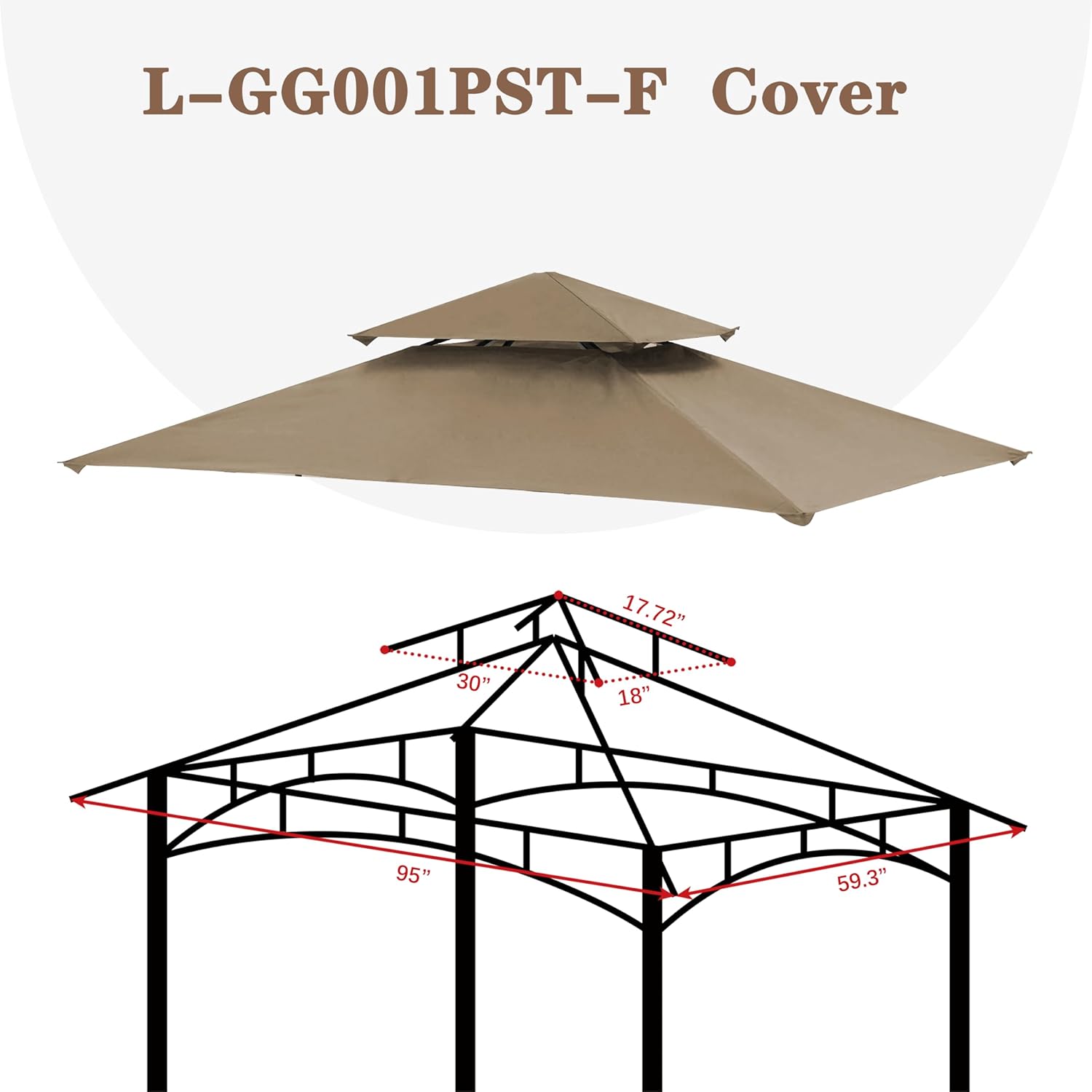SCOCANOPY 8x5FT Replacement Canopy Grill BBQ Gazebo Roof Top, for Gazebo Model L-GG001PST-F,(Khaki)