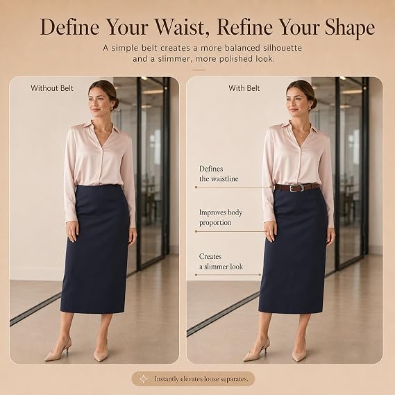 RISANTRY Women's Black Belts with Gold Buckle Ladies Faux Leather Waist Belts for Jeans Dress & Casual Wear