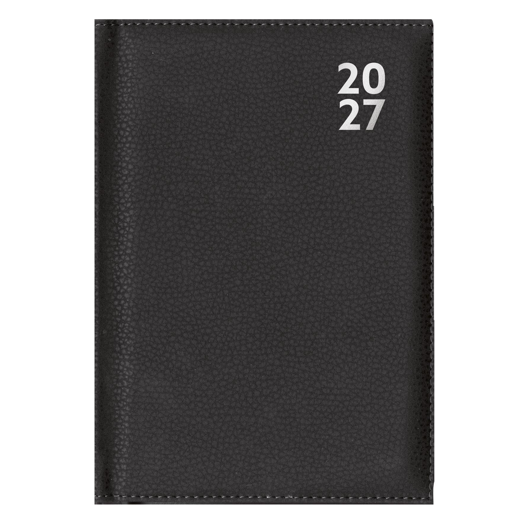 2027 Diary A4 Week To View - Black Faux Leather Appointment Diary - Home Office Weekly Planner Organiser - Desk Work Business School Travel