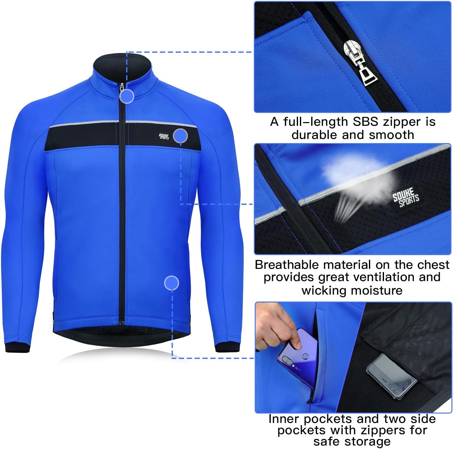 Souke Sports Men's Winter Cycling Jacket, Windproof Water Resistant Thermal Windbreaker - Image 3