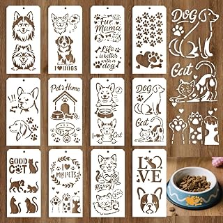 12 Sheets Pet Theam Stencils for Painting, 25 Styles Dog Cat Dog Bone Drawing Templates Cute Animal Reusable Border Stencil for Painting on Wall Wood Home Decor