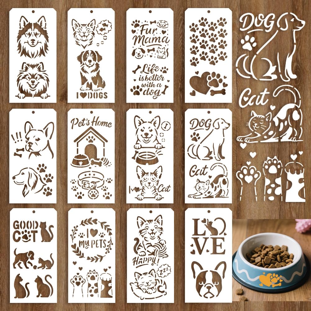 Pochoir peinture réutilisable anti-bavure pour dessiner des motifs de chat et chien sur bois