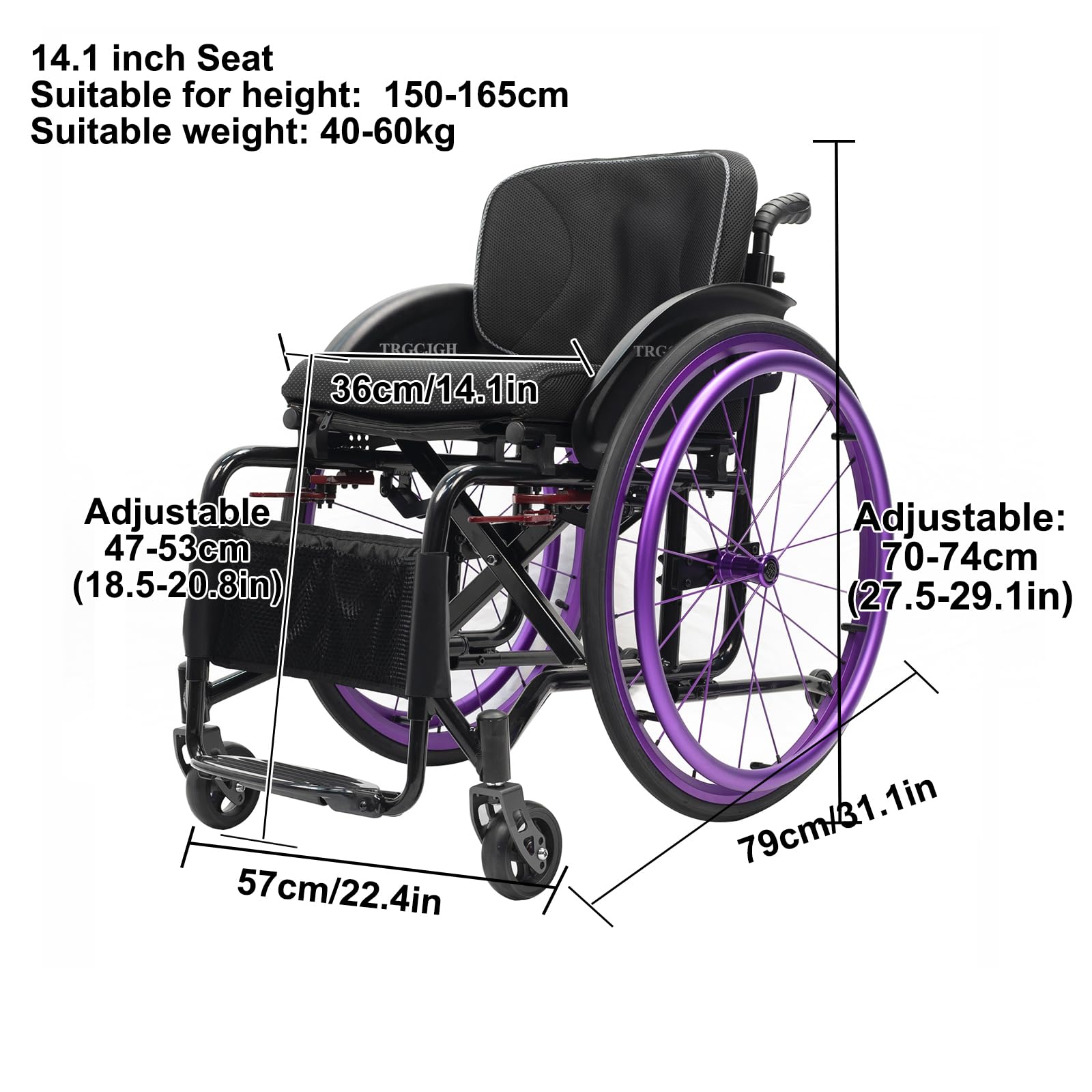 Silla de Ruedas Plegable Ultraligera, Silla de Ruedas para Transporte Deportivo, Silla Manual autopropulsada con Sistema antivuelco (tamaño: Ancho del Asiento de 14,1", Color: Azul)