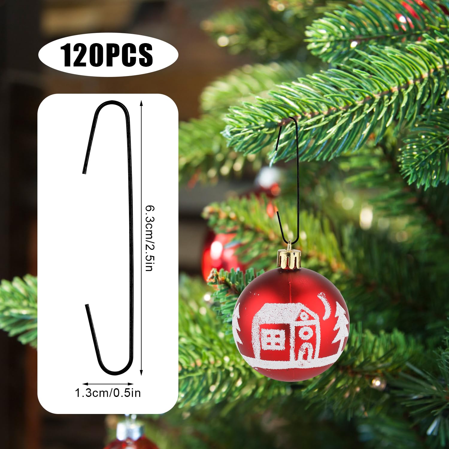 XIHIRCD 120pcs Christmas Ornament Hooks, 0.5x2.5 Inch Bendable Ornament Hangers Hooks Metal Hooks Christmas Tree Hangers Hooks for Christmas Decoration (Gold)