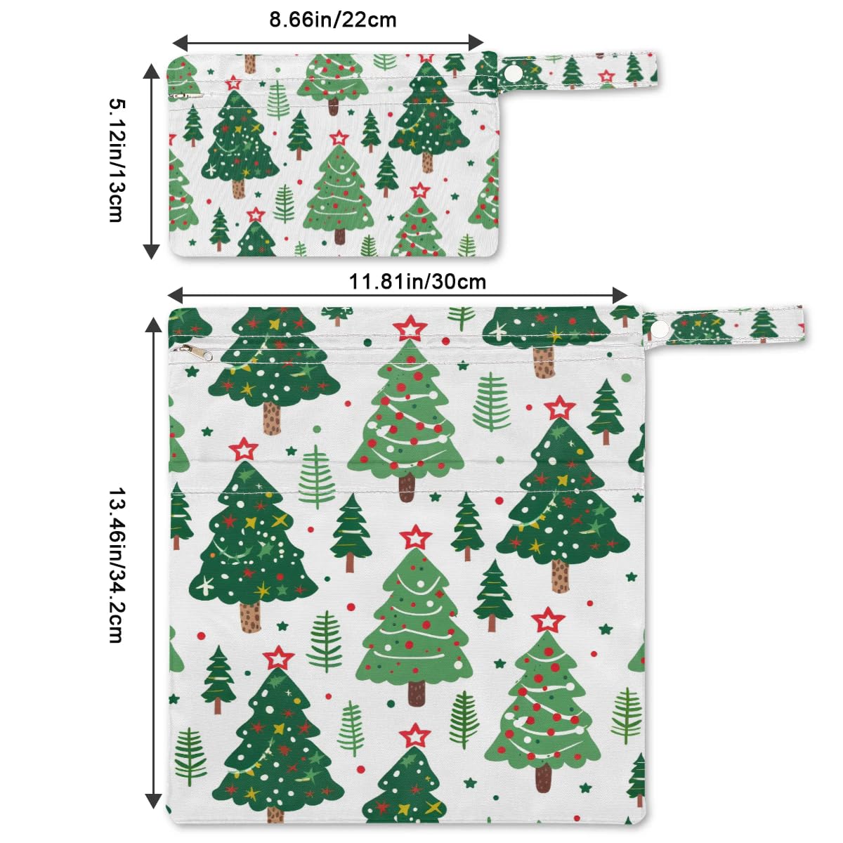 GzLeyigou 2pcs Cloth Diaper Wet Dry Bag Waterproof Storage Bag Travel Laundry Bags, Beach, Pool, Breast Pump Parts, Gym Bag for Swimsuits & Wet Clothes for Baby (Winter-Themed Christmas Tree)