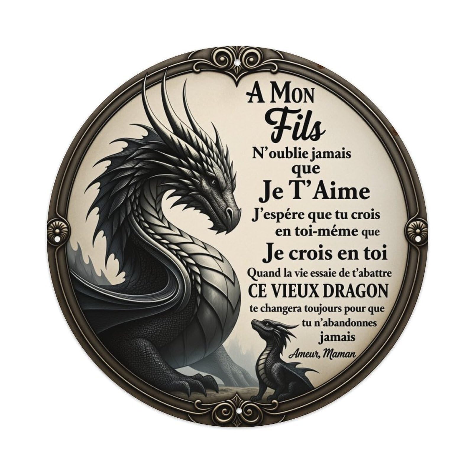 Dragon And Child With Text Round Tin Sign Vintage Style Metal Sign Home Bar Garden Wall Plaque Decor Metal Poster 8x8 Inch