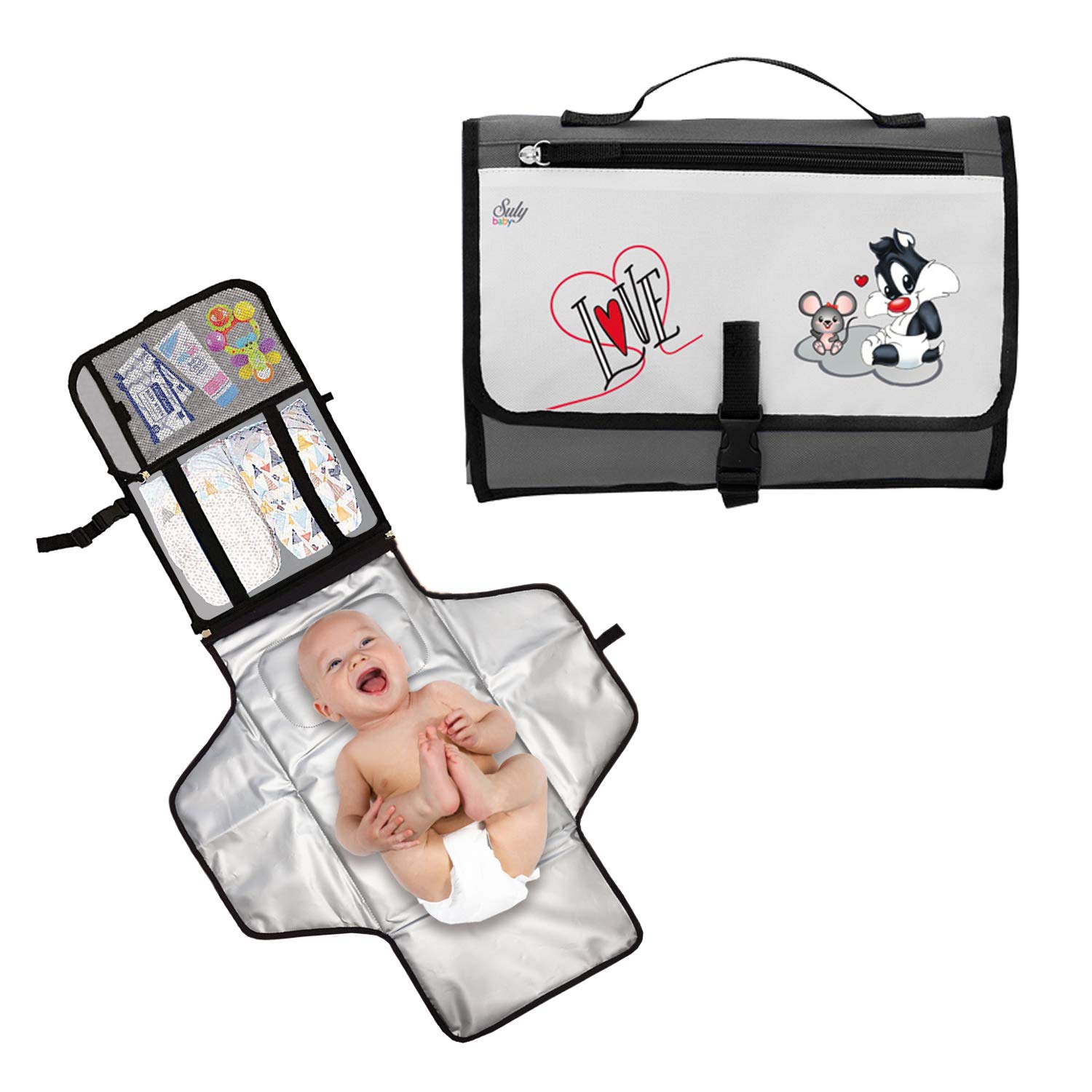 Fasciatoio Portatile Impermeabile Pieghevole 93x54.5cm | Per Neonati, Con Tasche Per Salviette - Foto 6