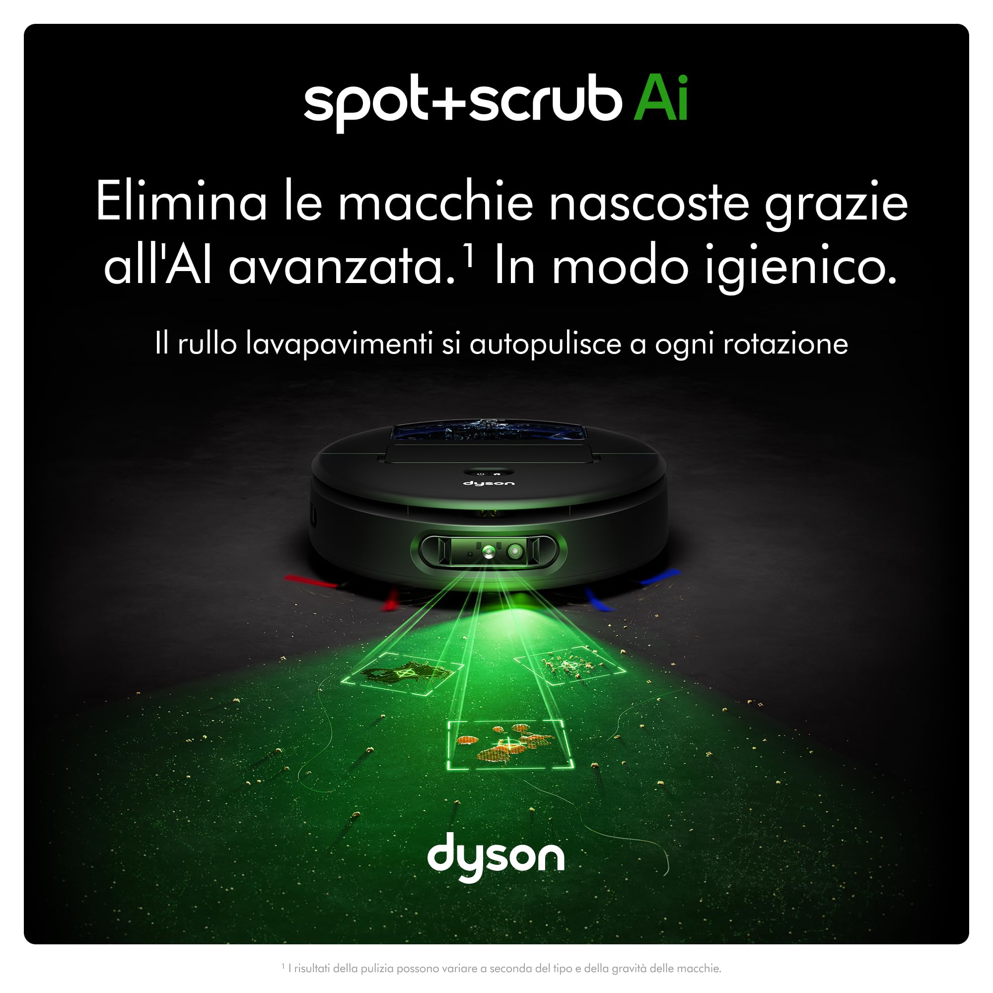 Dyson Spot+Scrub™ AI Robot aspirapolvere e lavapavimenti, 18.000 Pa, 200 min autonomia, auto‑svuotamento, base 3 L, rullo autopulente e filtrazione igienica 0,1 micron (Nero/Blu)