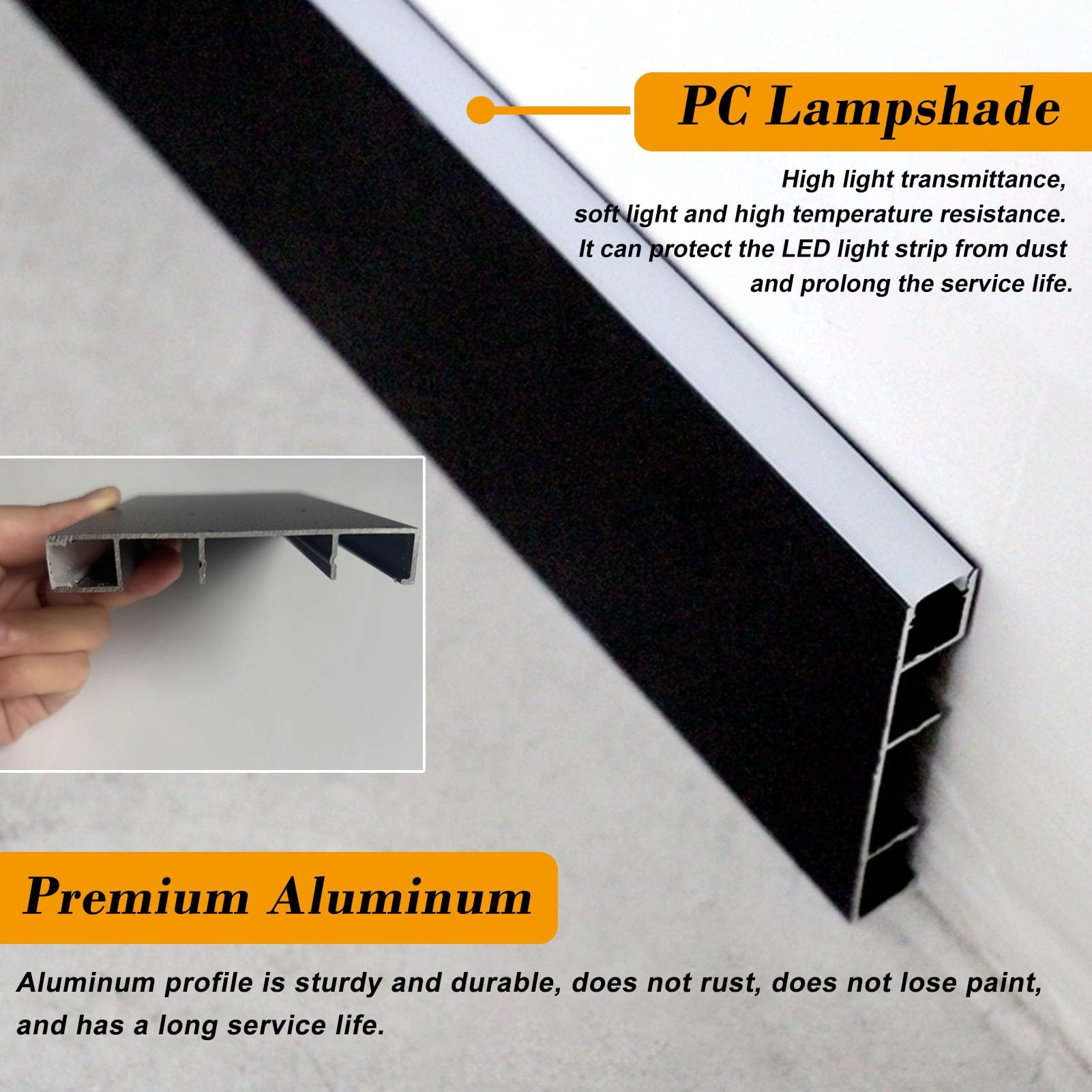LED-Sockelleiste, 3 m, Aluminiumk für Akzent-Wand- und Bodenbeleuchtung, moderne schwarze Sockelleiste, ideal für Heimdekoration und Umgebungsbeleuchtung