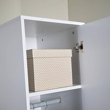 Home Source Phoenix Wardrobe with 1 Door | 180cm Tall White| Hanging Rail & Storage Shelf | Contemporary Bedroom Furniture | 40D x 48W x 180H cm