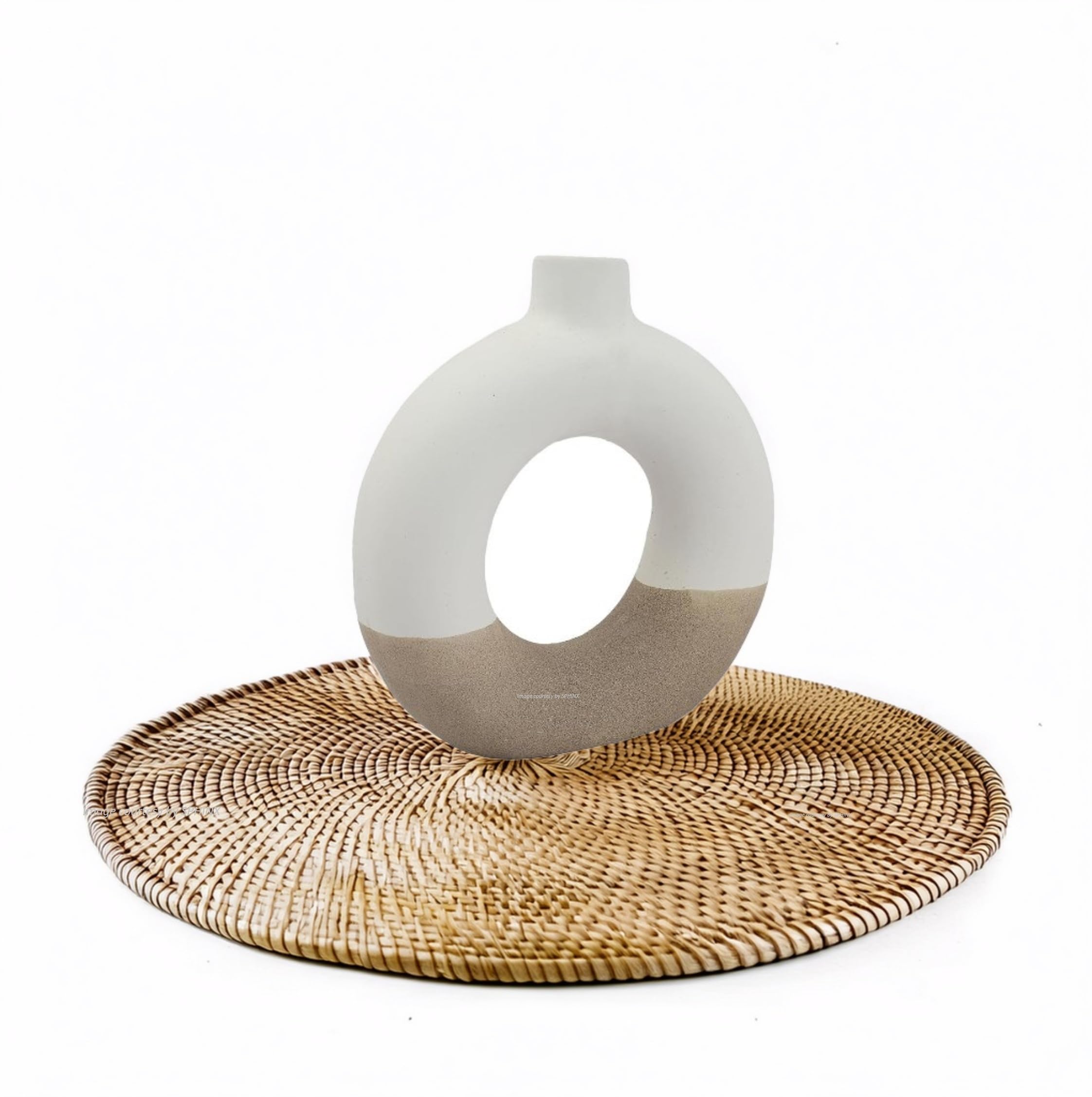 SPHINX Ceramic Donut Vase, 6 Inch Modern Flower Vase for Pampas Grass, Dried Flowers, Home & Office Decor, Centerpiece, Handcrafted Gift Vase Only- Dual Tone-White & Brown - 1 Piece