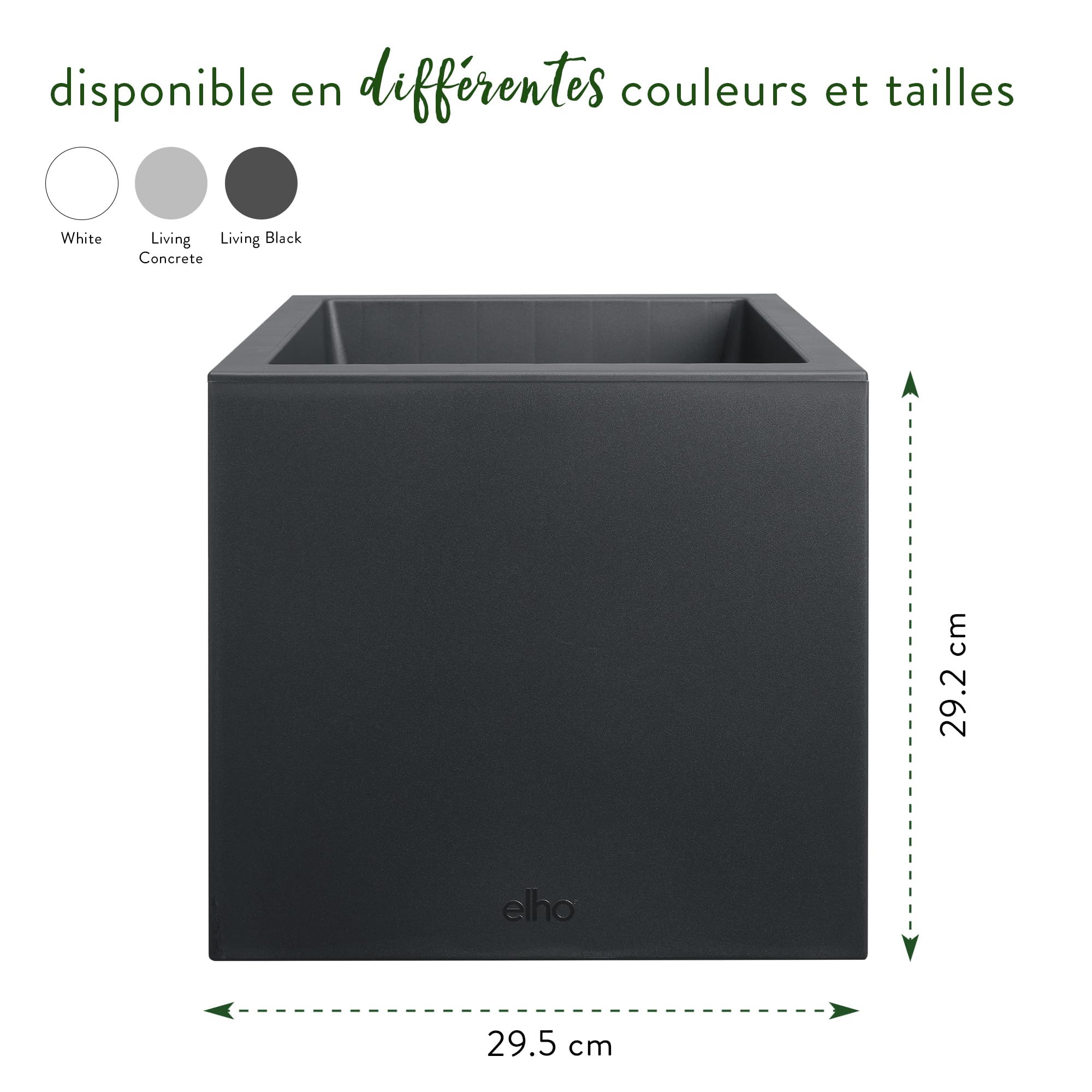 Elho Vivo Next Square 30cm Jardinière - Living Noir | L 29.5 x W 29.5 x H 29.5 cm | Convient pour une Utilisation Intérieure et Extérieure | Plastique 100% recyclé