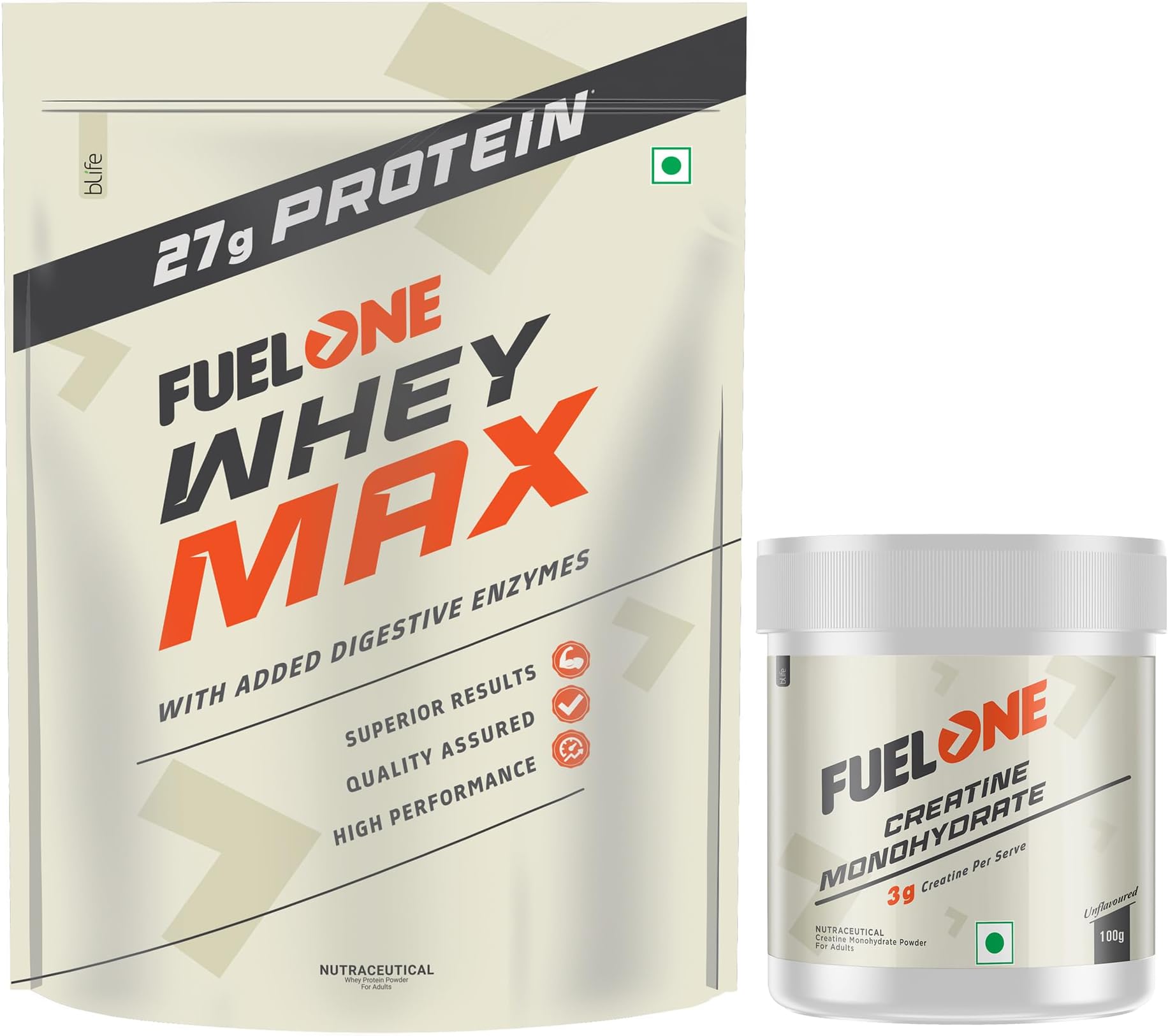 Whey Max, Whey Protein Concentrate & Whey Protein Isolate, 27G Protein (Chocolate, 1Kg / 2.2Lb) & Creatine Monohydrate 100G (Unflavoured, 33 Servings)