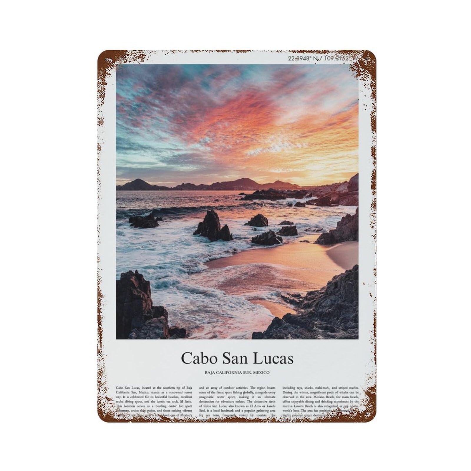 xiaoxiaoshen Cabo San Lucas Baja California Sur, Mexico City Scenery Wall Decor Art Metal Tin Poster Modern Home Decor Art Home Bar Shop Decorations Vintage Sign 40x30cm