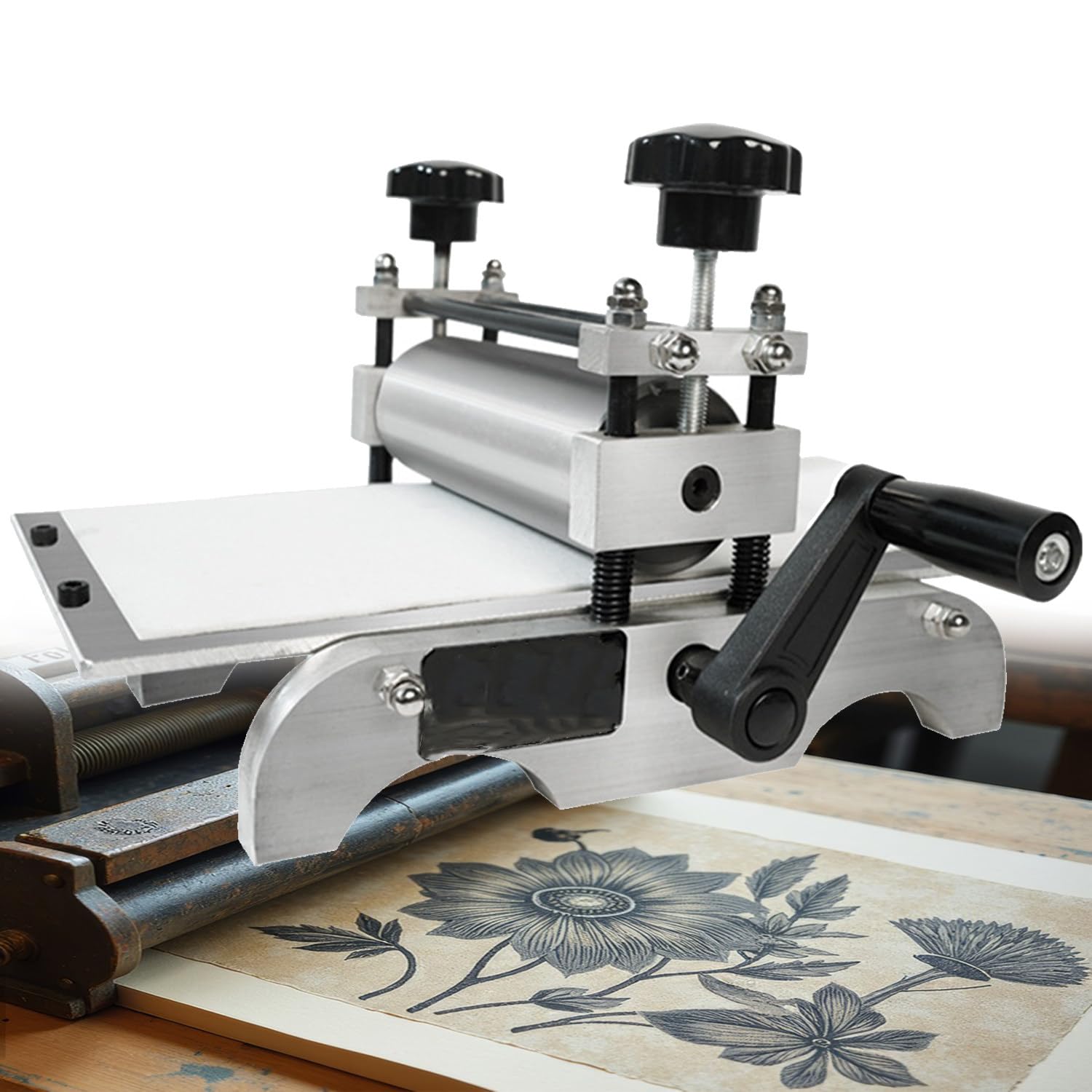 Presse d'impression manuelle gravure lino rouleau réglable plateau 31x17 cm