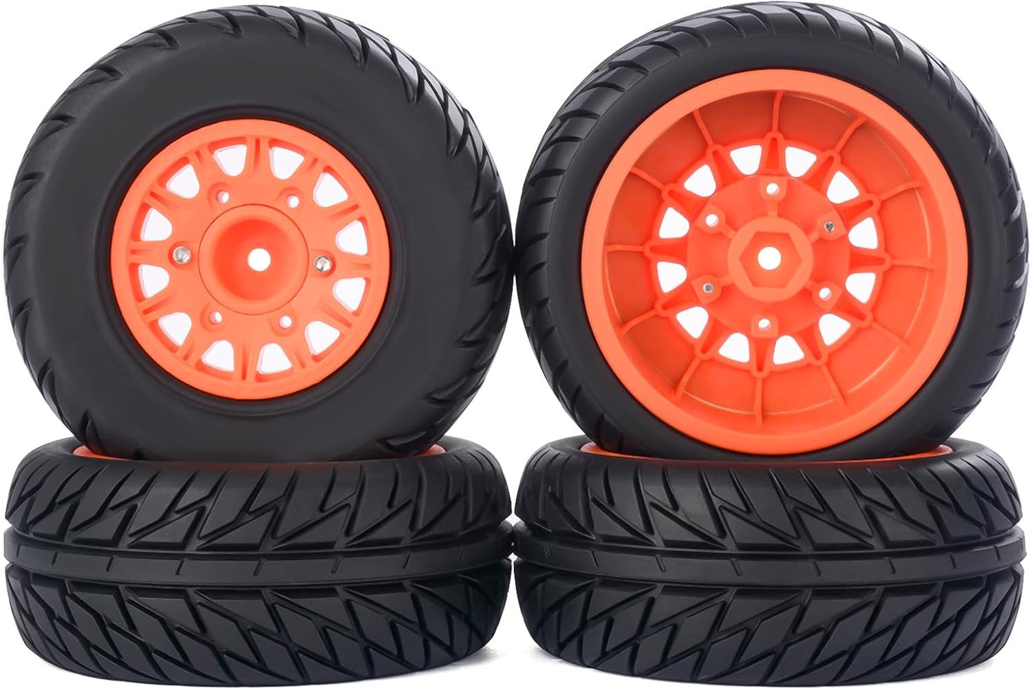 112x44mm 1/8 & 1/10 RC Short Course Tires & Wheels (4PCS) - All-Terrain Rubber Tires w/ 12/14/17mm Hex Adaptors for Traxxas Slash, Tamiya TT-02, HSP 94102, PTG-2, Sonic GT W20