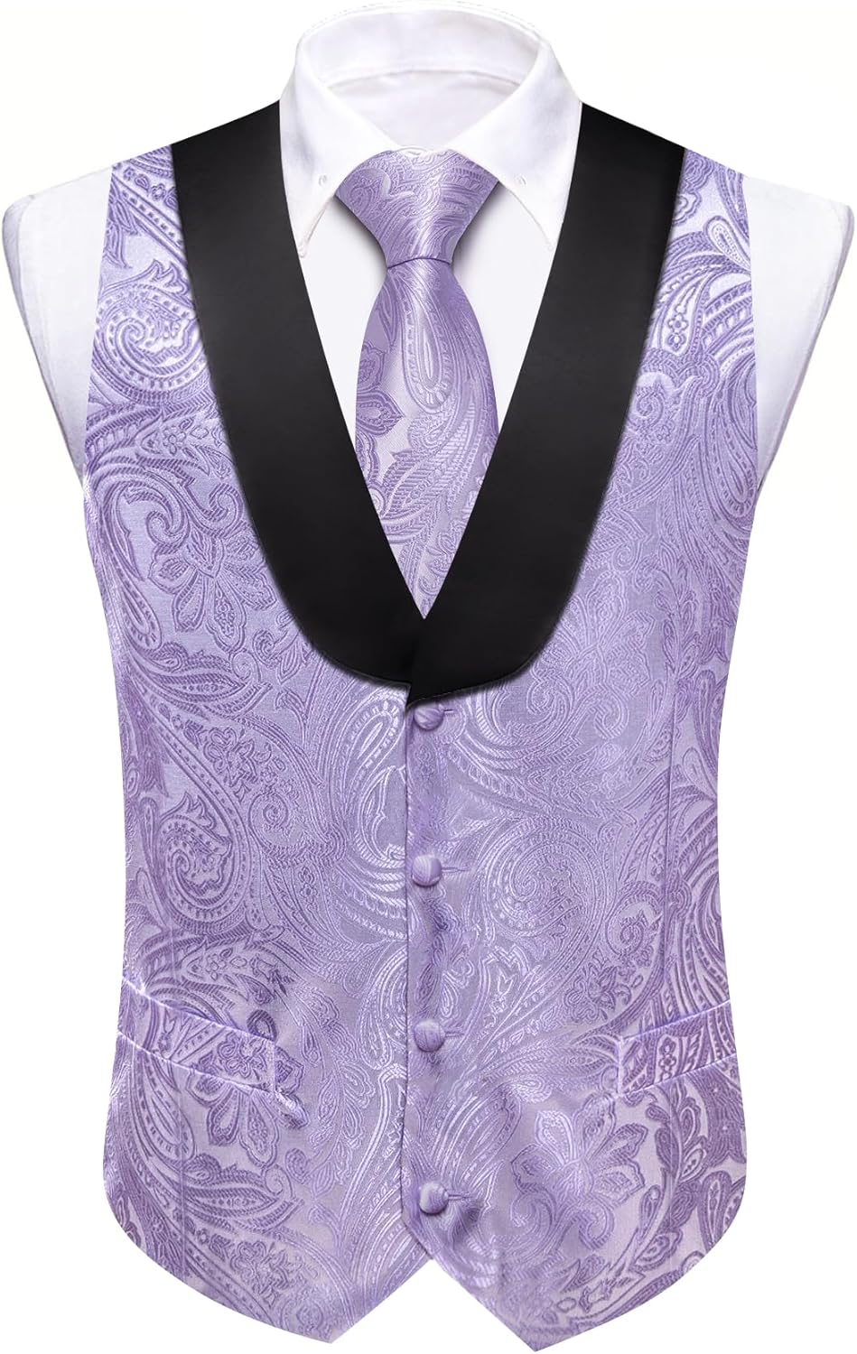 Barry.Wang Mens Paisley Vest Tie Set Silk Jacquard Flower Shawl Collar Suit Waistcoat Tuxedo 6PC Wedding Party