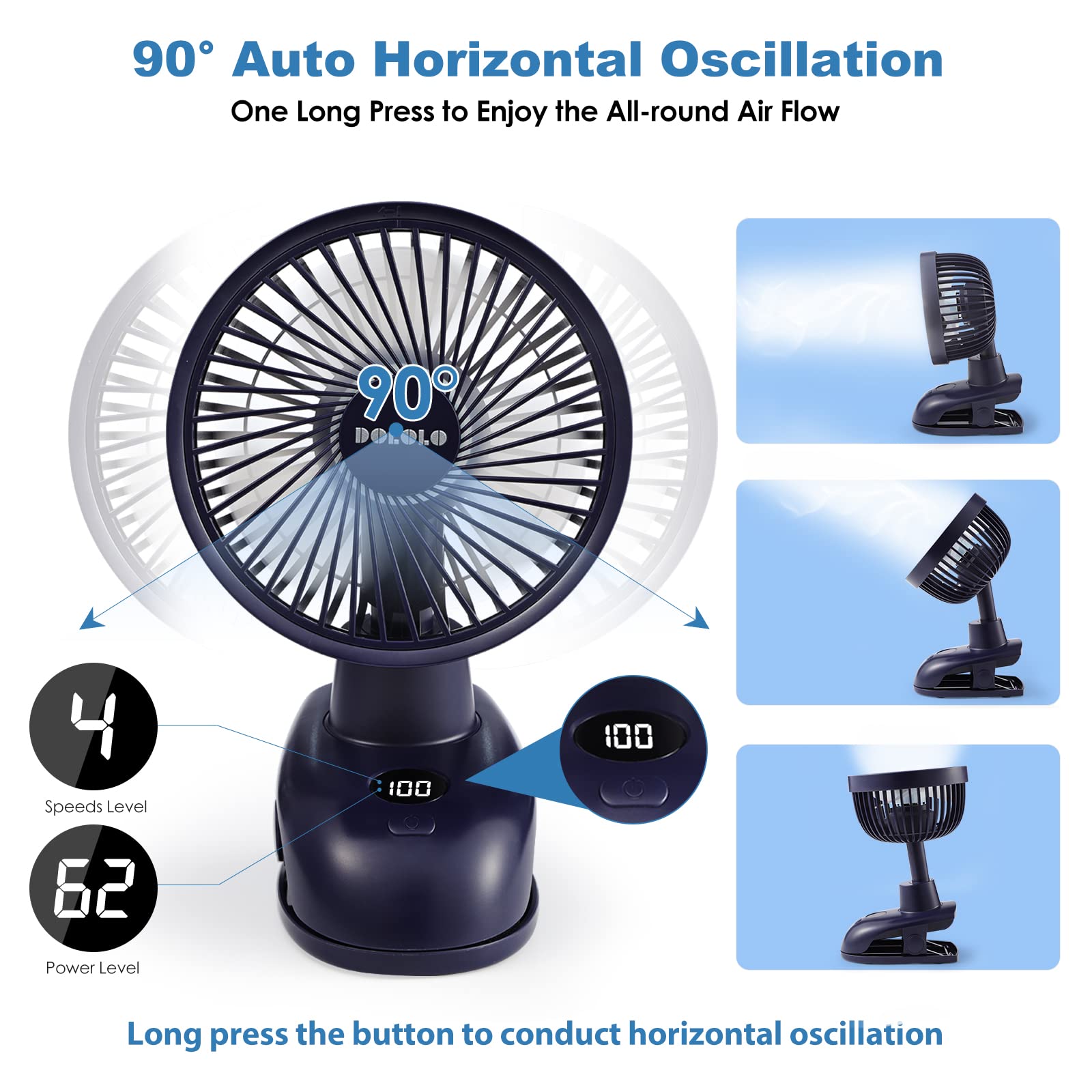 Ventilateur Automatique Oscillant Silencieux 30db,4000mAh Batterie et Ventilateur de Table USB à Fort Débit d'Air, 4 Vitesses Portable Petit Ventilat | Leroy Merlin