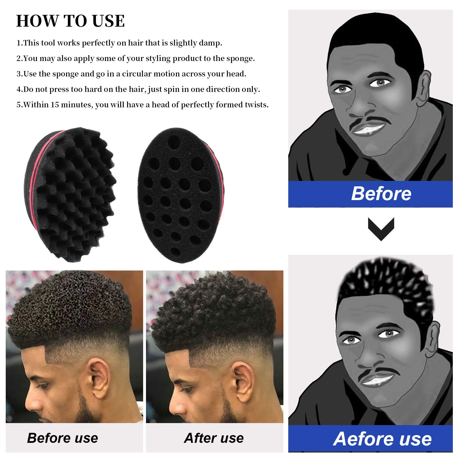 Amazon.com : Big Holes Hair Sponge Brush,2 Curl Sponge Hair Brushes,Magic  Barber Twist Sponge With 1 Metal Hair Pick For Afro  Curls,Dreads,Twists,Waves,and Coil,Afro Wave Curl Brush Hair Care Tool(3  pack) : Beauty