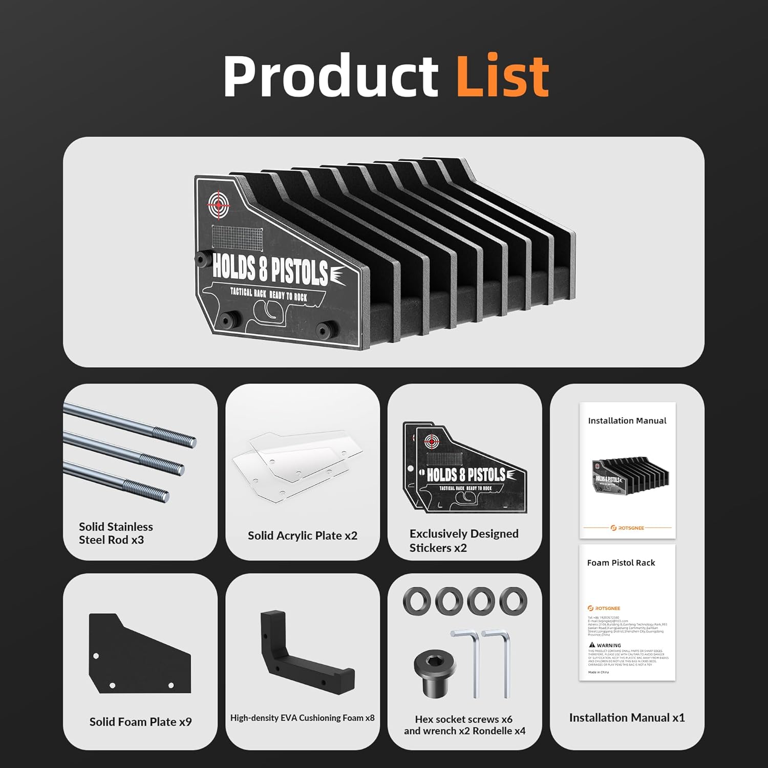 Foam Pistol Rack for Gun Safe Pistol Holder for Storage, Gun Cabinet Accessories for Pistols Revolvers, Fits Most Handguns