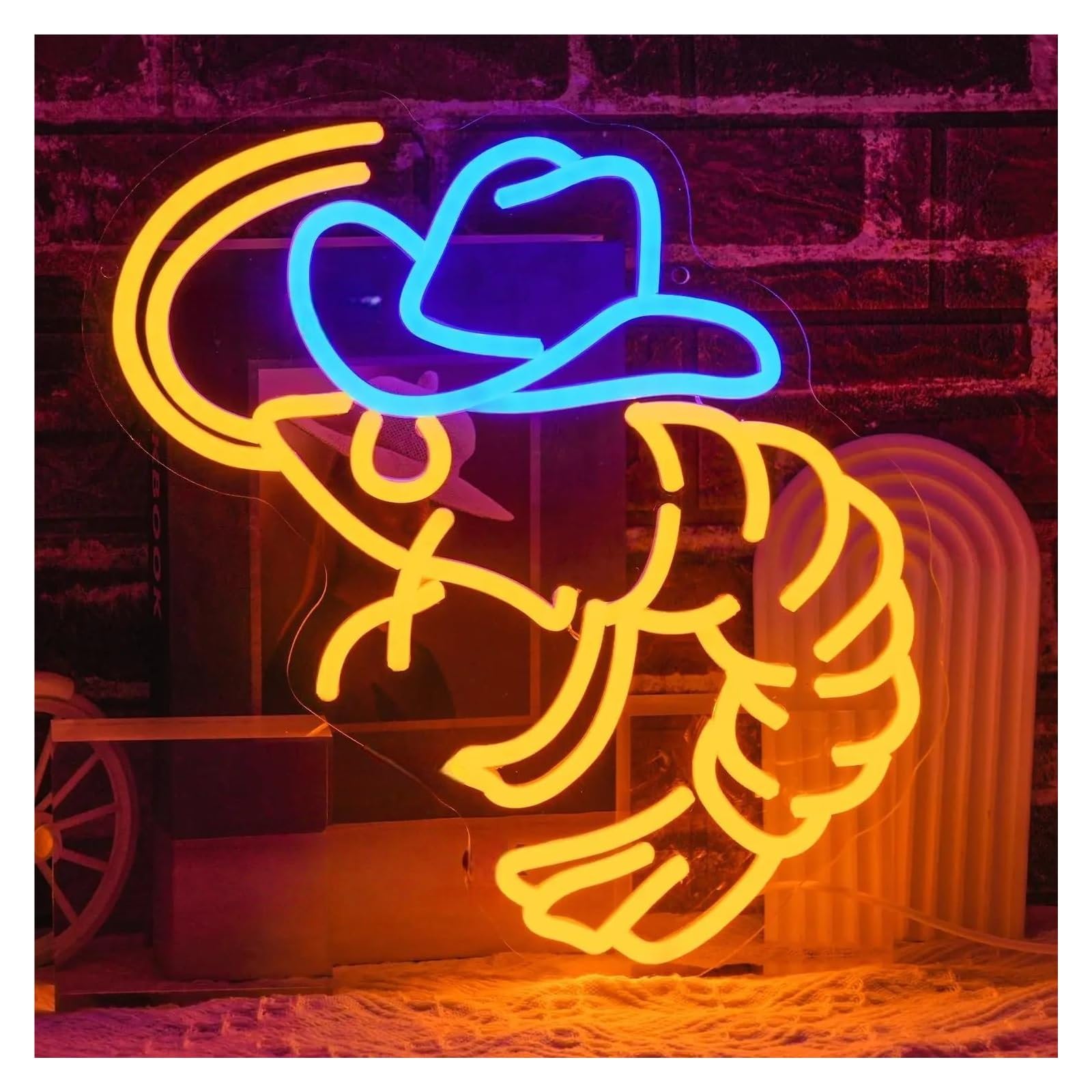 XENITE Hanging Art Neon Signs Cowboy Shrimp Neon Sign LED Light Dimmable USB Powered for Seafood Restaurant Pub Store Wall Art Decor 15inx14.6in