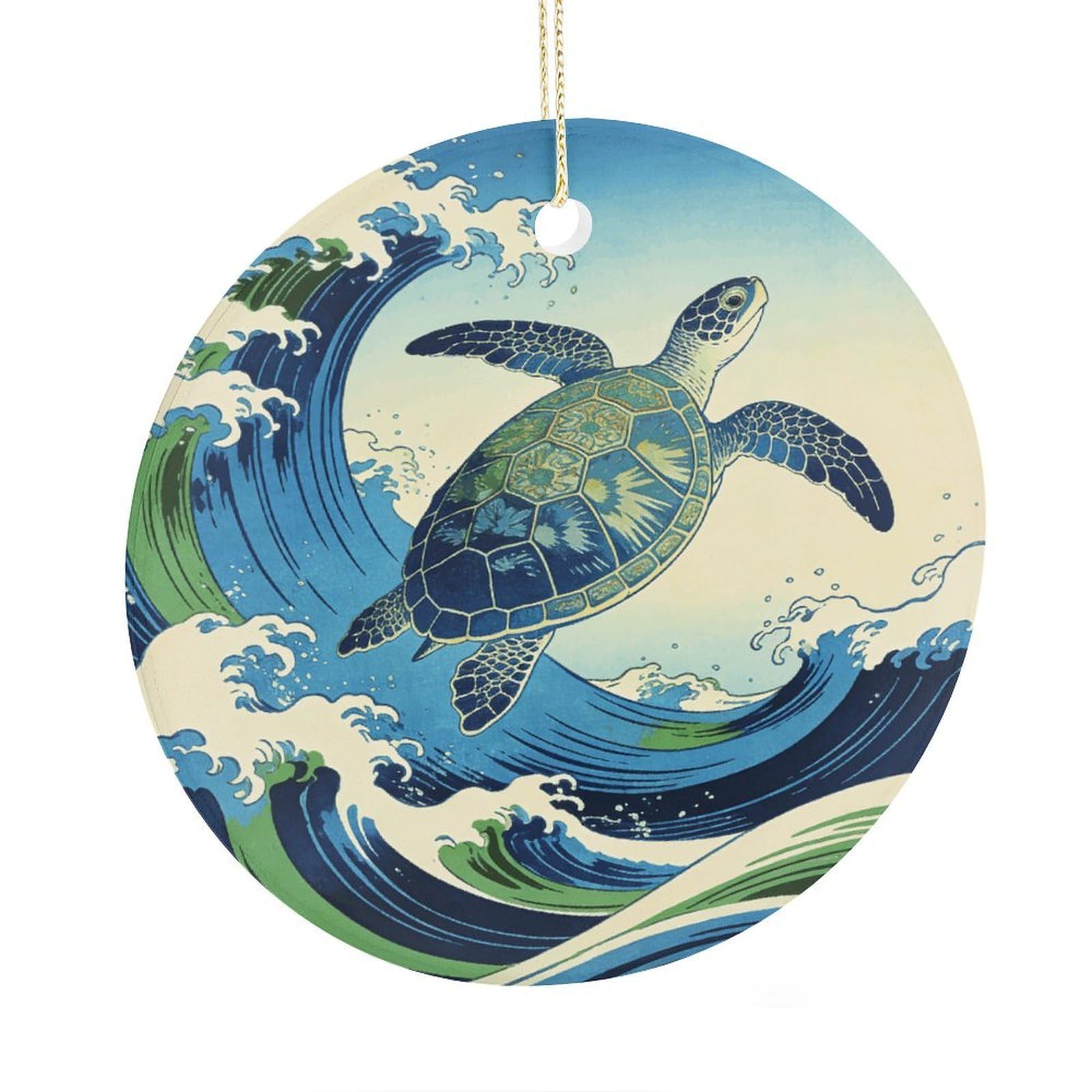 Fodpand Women's Style Japanese Waves And Turtles Ceramic Christmas Ornament,Wall Hanging Decor Windows Hanging Decor Best Friend Birthday Gifts, Friendship Gifts Car Hanging Ornament Gift For Girls, Teachers 2.9 In