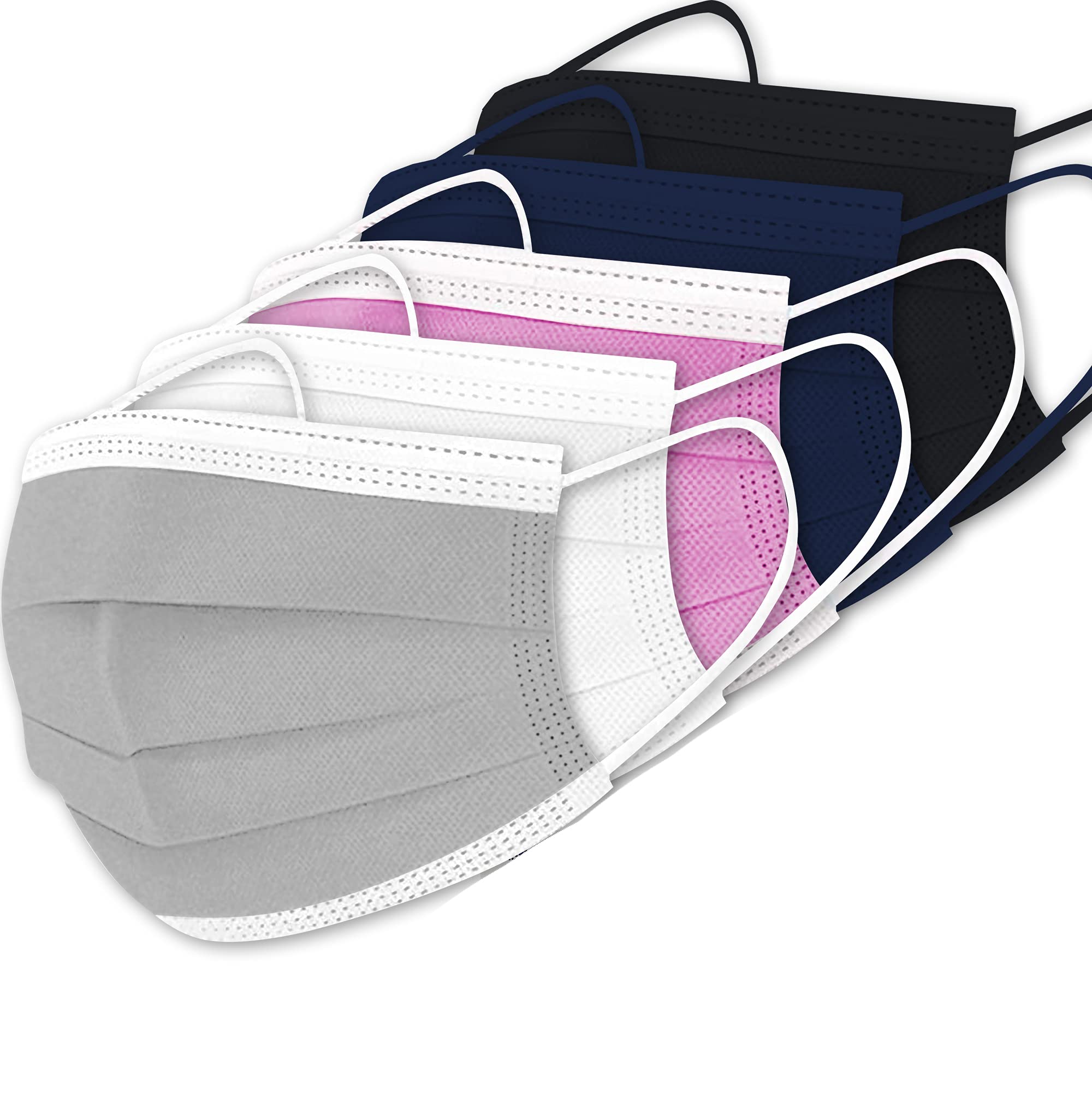 50Pcs Disposable Face Masks, 3 Layers Facial Safety Masks with Adjustable Elastic Ear Loop Disposable Respirator Safety Mouth Masks - for Adults, Women, Men (50 Pack, Multicolor)